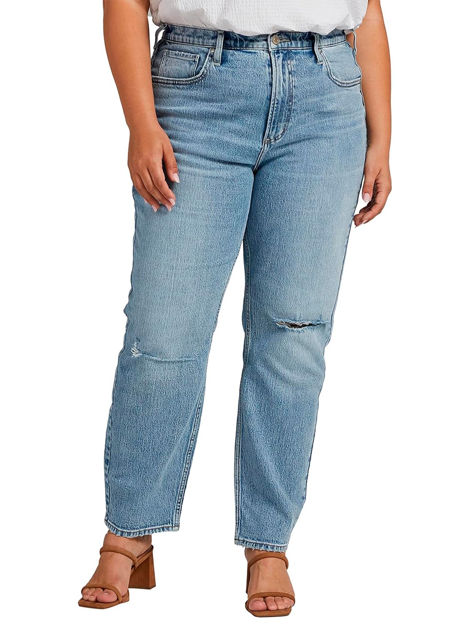 Silver Jeans Co. Women's Plus Size High Rise Straight Leg Jeans - Comfortable Stretch Denim Pants for Casual Wear & Everyday Outfits