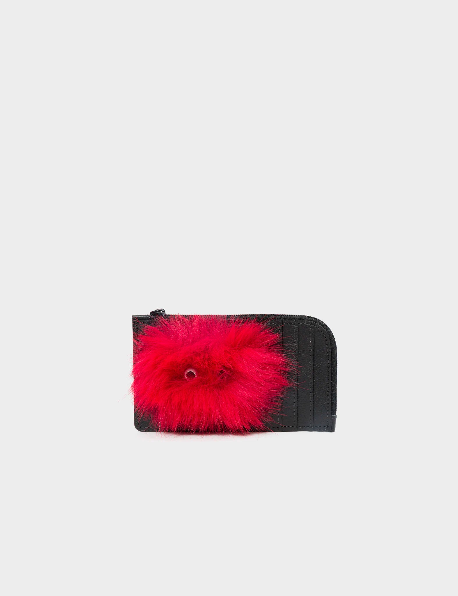 Fausto Black Leather Zip Around Cardholder with Monster Applique - Stylish RFID Blocking Wallet for Men & Women - Perfect for Travel, Business, and Everyday Use