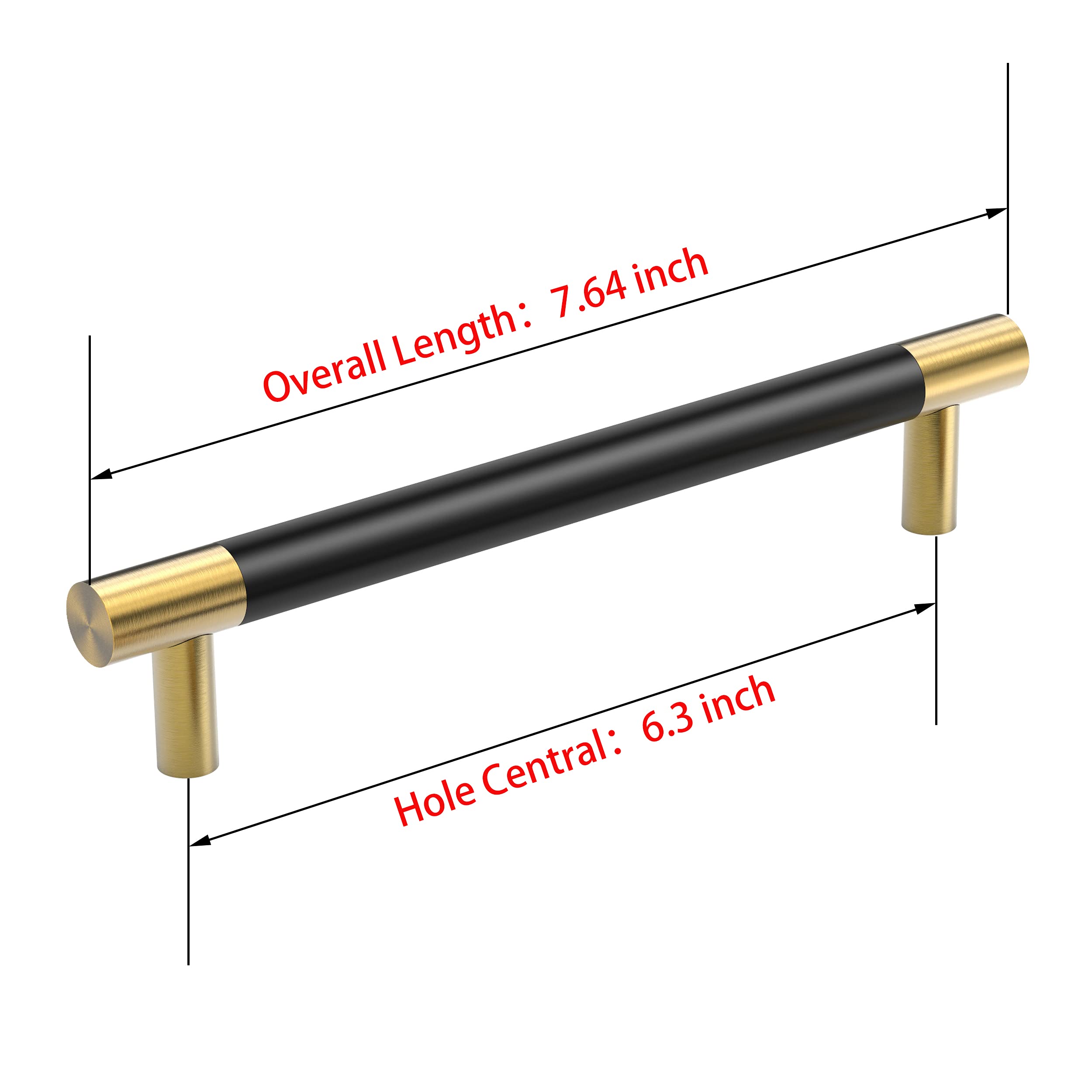 5 Pack Brushed Satin Gold/Brass Cabinet Handles with Matte Black Electroplated Finish - 7.3