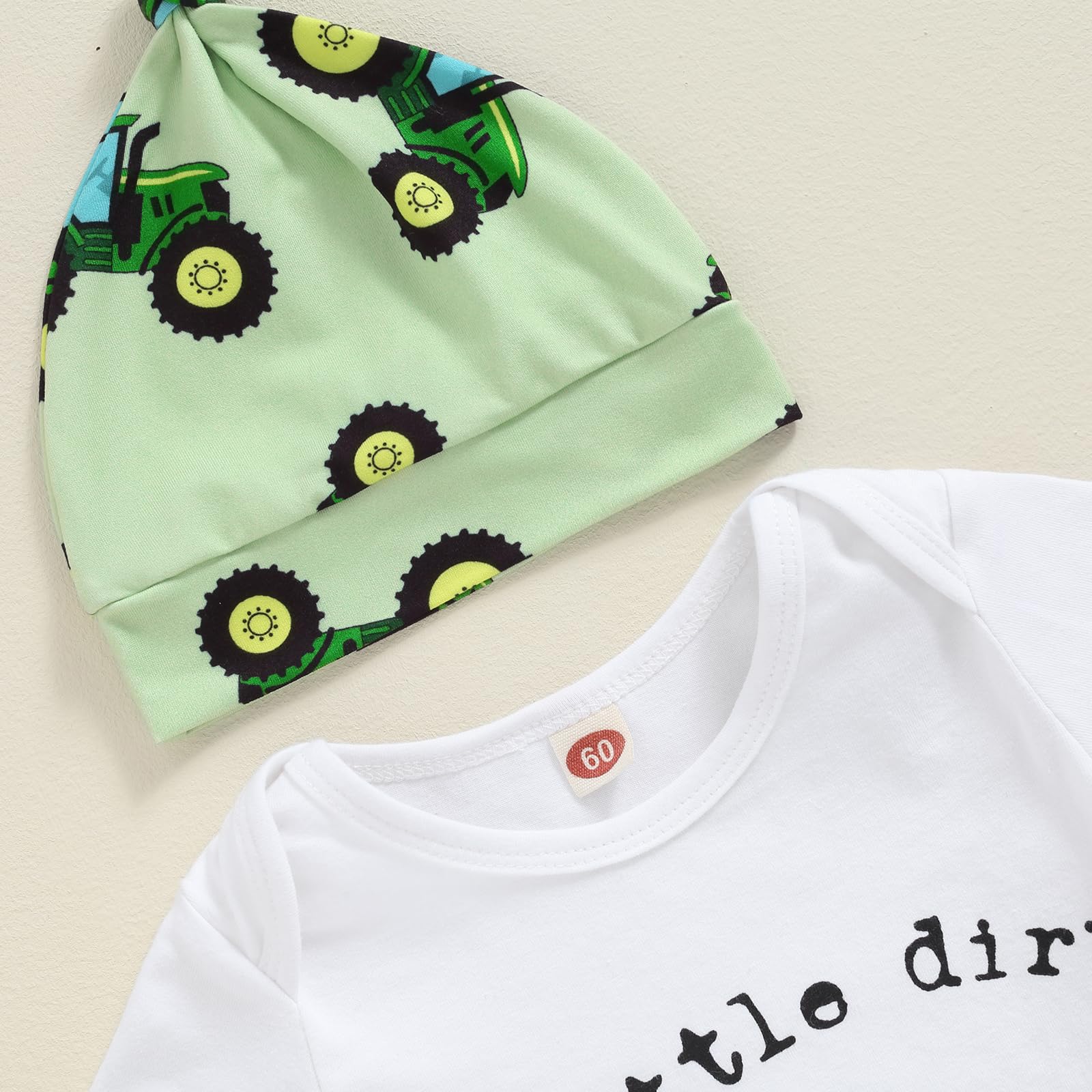 Newborn Baby Boy Tractor Outfit - 100% Cotton Farm-Themed Bodysuit with Funny Letter Print + Truck Leggings & Hat Set - Perfect for Baby Shower, Coming Home, Photo Shoots & Farm-Themed Parties