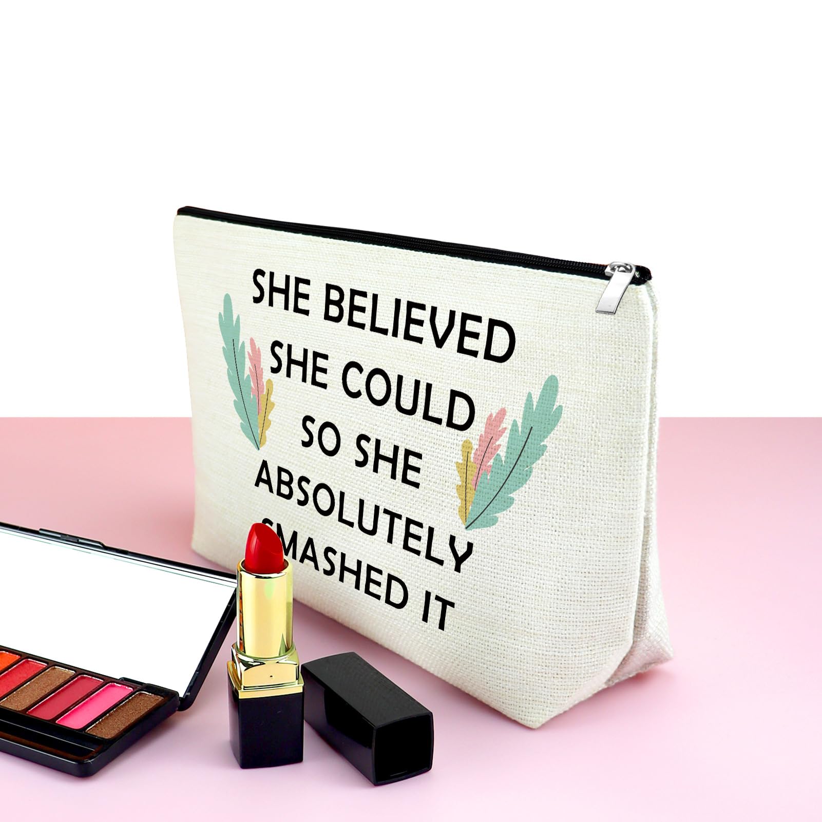 Inspirational Birthday Gifts for Women - Motivational Makeup Bag with Encouraging Quotes - Perfect Friendship Gift for Girls, Coworkers & Employees - Great for Travel, Work & Daily Cosmetics Storage