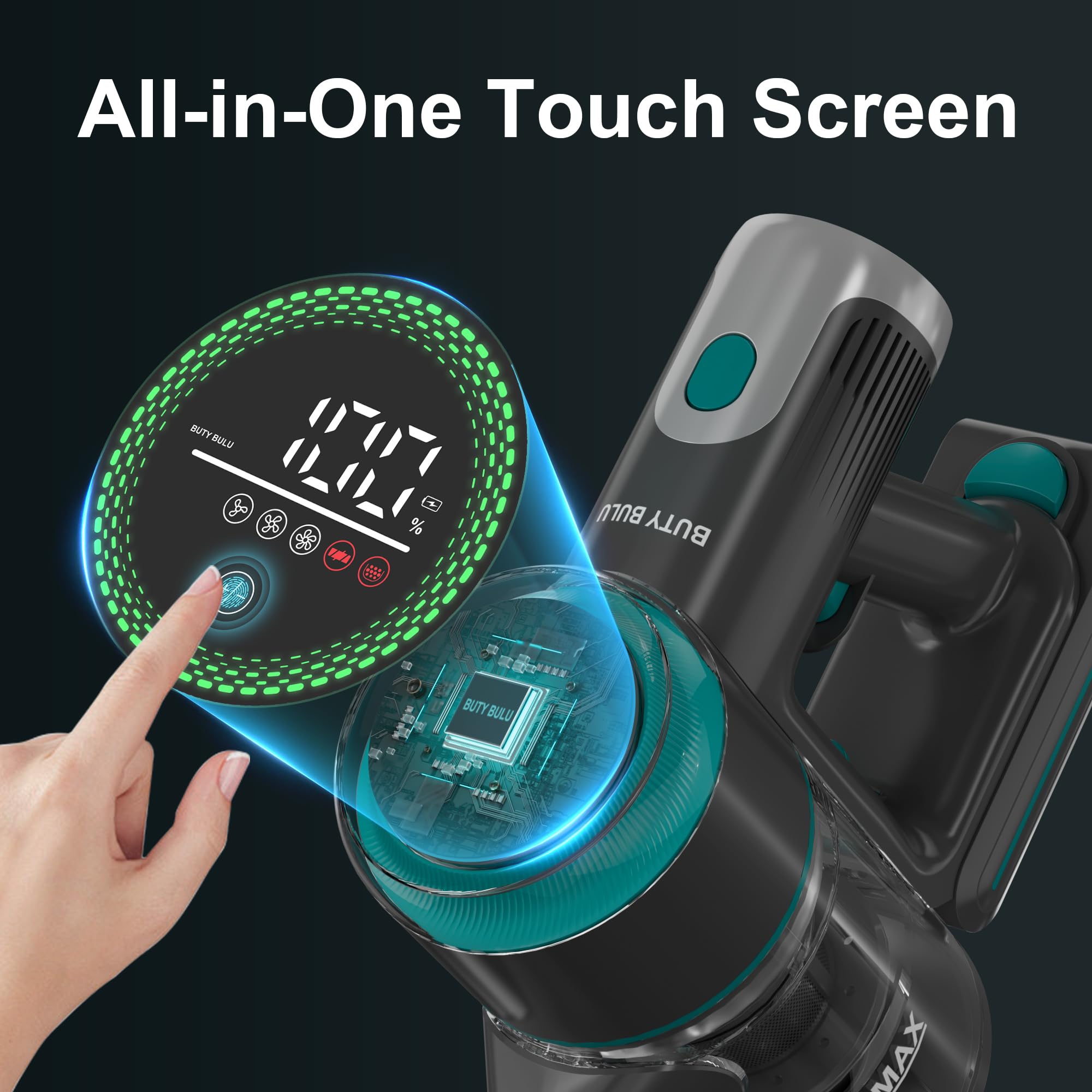 Powerful 45KPa Cordless Vacuum Cleaner - 4-in-1 Stick & Handheld Rechargeable Vacuum for Hardwood Floors, Carpets, Pet Hair & Dust - 50 Min Runtime with LED Display | Perfect for Home Cleaning & Pet Owners