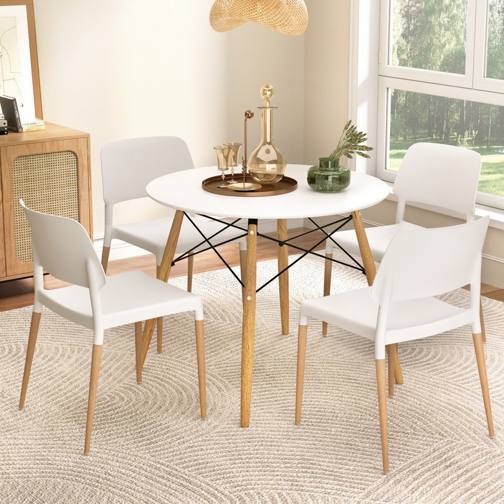 Artiss 5-Piece Round Dining Table Set with 4 Chairs - White Kitchen Furniture for Small Spaces, Breakfast Nook & Apartment Dining Room