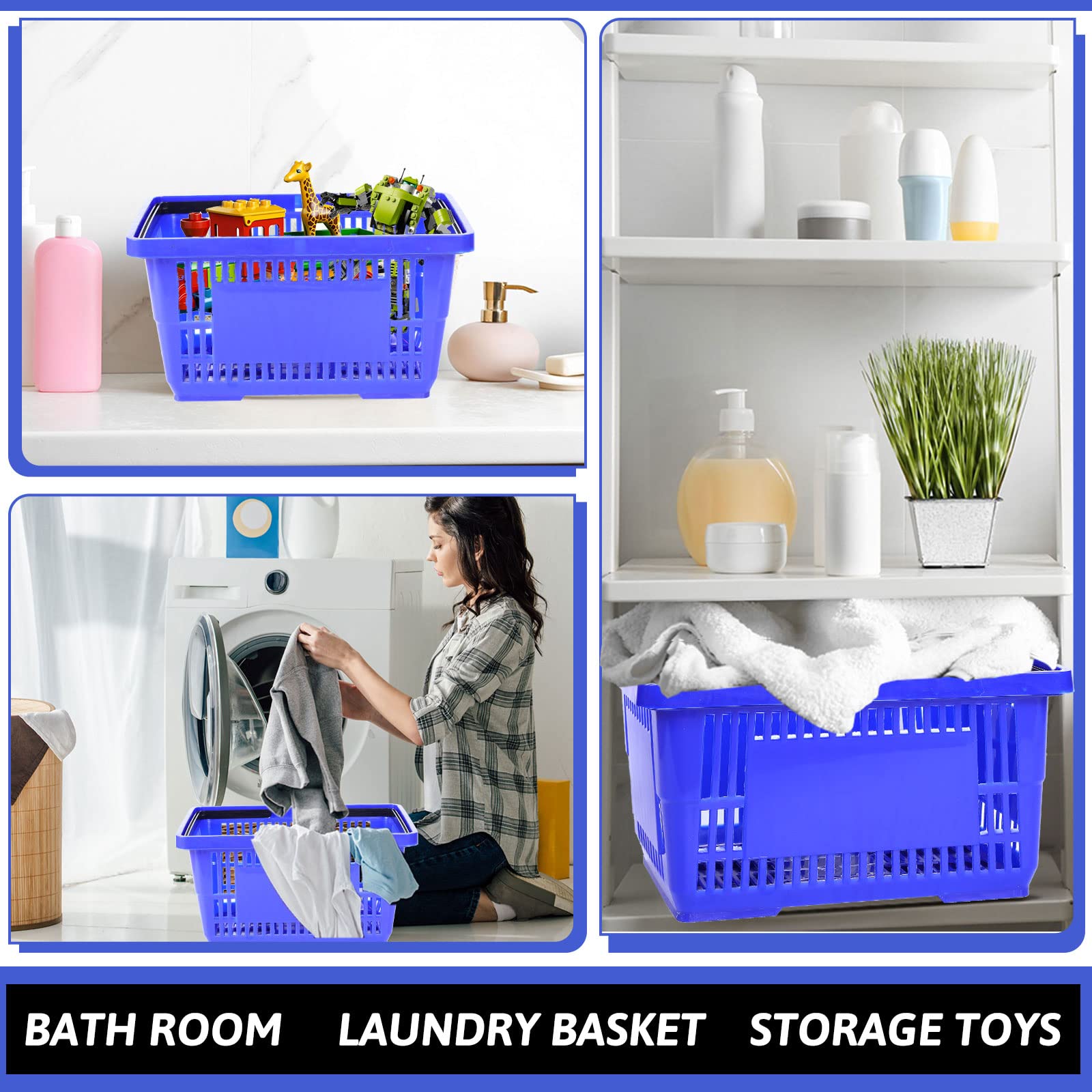 20 Pack Blue Plastic Shopping Baskets with Handles - 18L Grocery Storage Baskets (16.9
