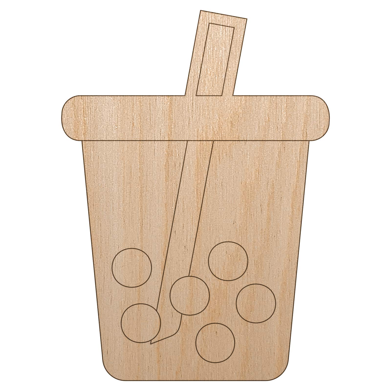 DIY Boba Bubble Milk Tea Wood Cutout - 1/4 Inch Thick Unfinished Wood Shape for Craft Projects (4.7 Inch) - Perfect for Scrapbooking, Home Decor & Party Decorations