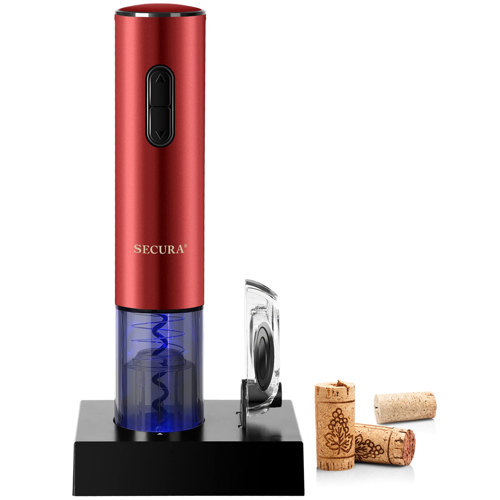 Secura Rechargeable Automatic Electric Wine Bottle Opener with Foil Cutter - Cordless Corkscrew for Red Wine, White Wine & Champagne - Perfect for Home, Parties & Gifts (Red)