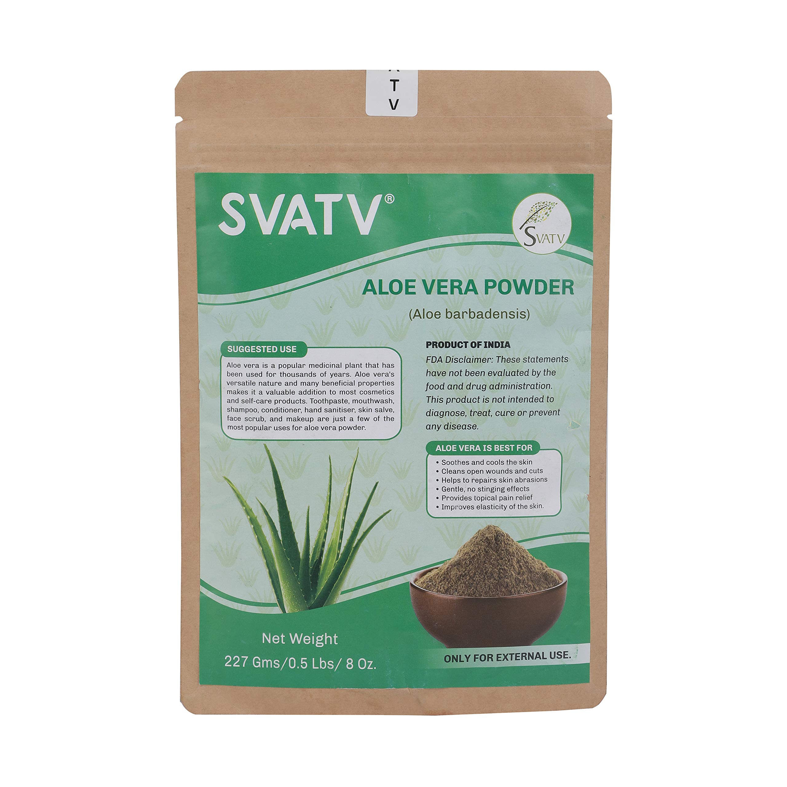 SVATV Natural Aloe Vera Powder for Face & Hair Care - 227g (Half Pound) | Soothes, Cools & Brightens Skin, Improves Elasticity | Perfect for DIY Face Masks, Hair Treatments & Skincare Routines
