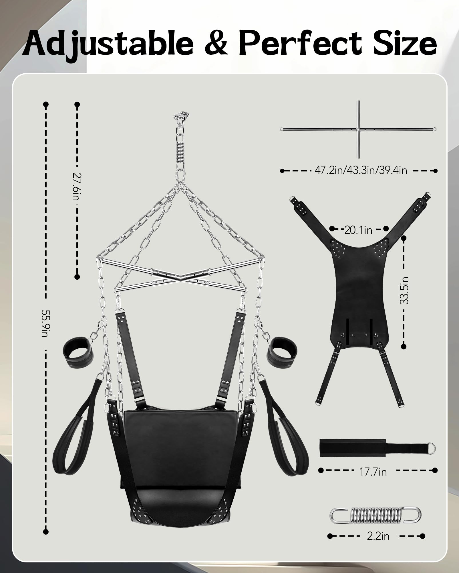 UTIMI Adjustable BDSM Ceiling Sex Swing for Couples - Heavy Duty 800 lbs Capacity, 360° Spinning, Padded Comfort & Sturdy Steel Frame - Easy to Assemble for Bedroom, Adult Play & BDSM Bondage Scenes