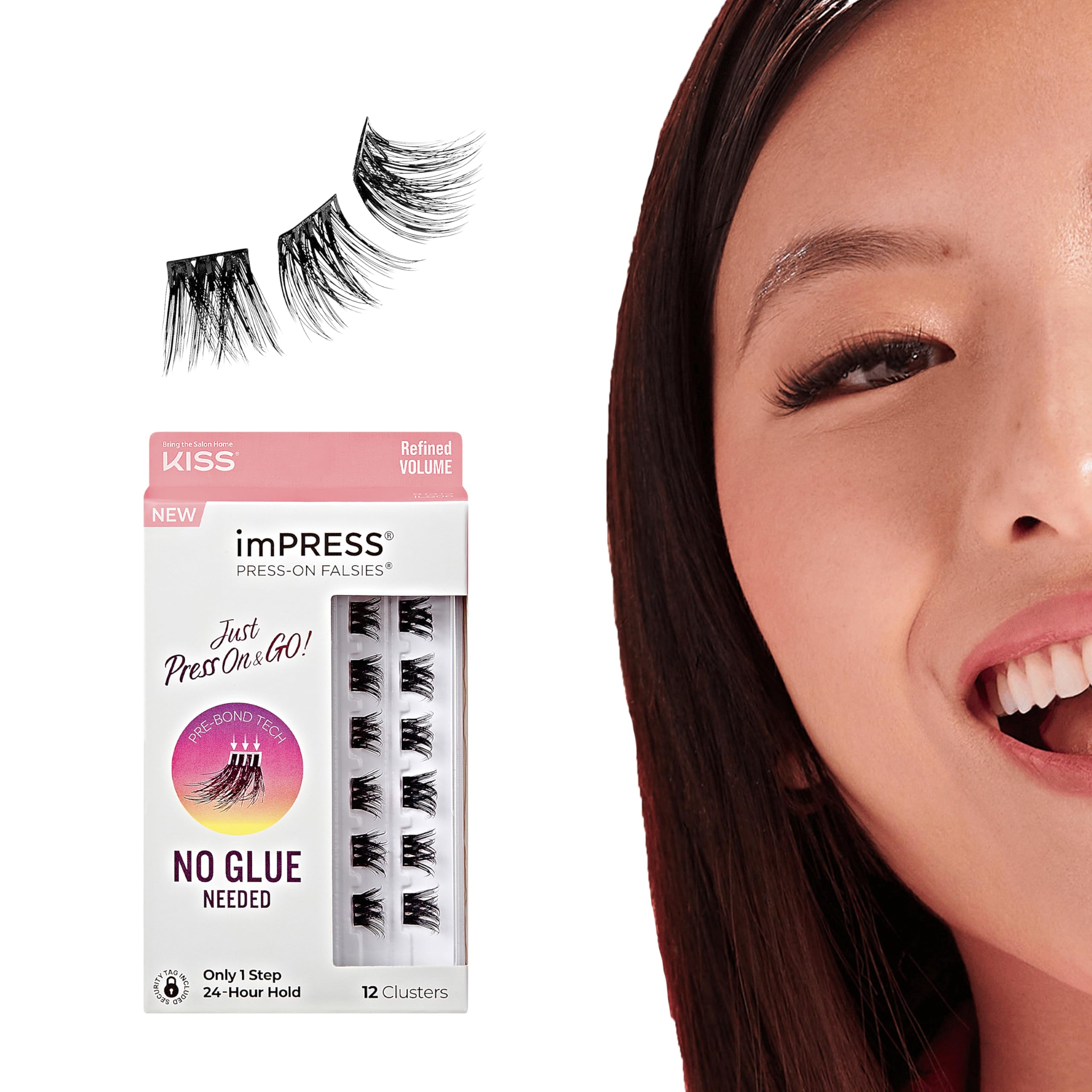 KISS imPRESS False Eyelashes - 12 Pack Pre-Bonded Lash Clusters for Volume & Length (10mm-12mm) | Contact Lens Friendly, Easy to Apply & Reusable | Perfect for Daily Wear, Special Occasions & Makeup Looks