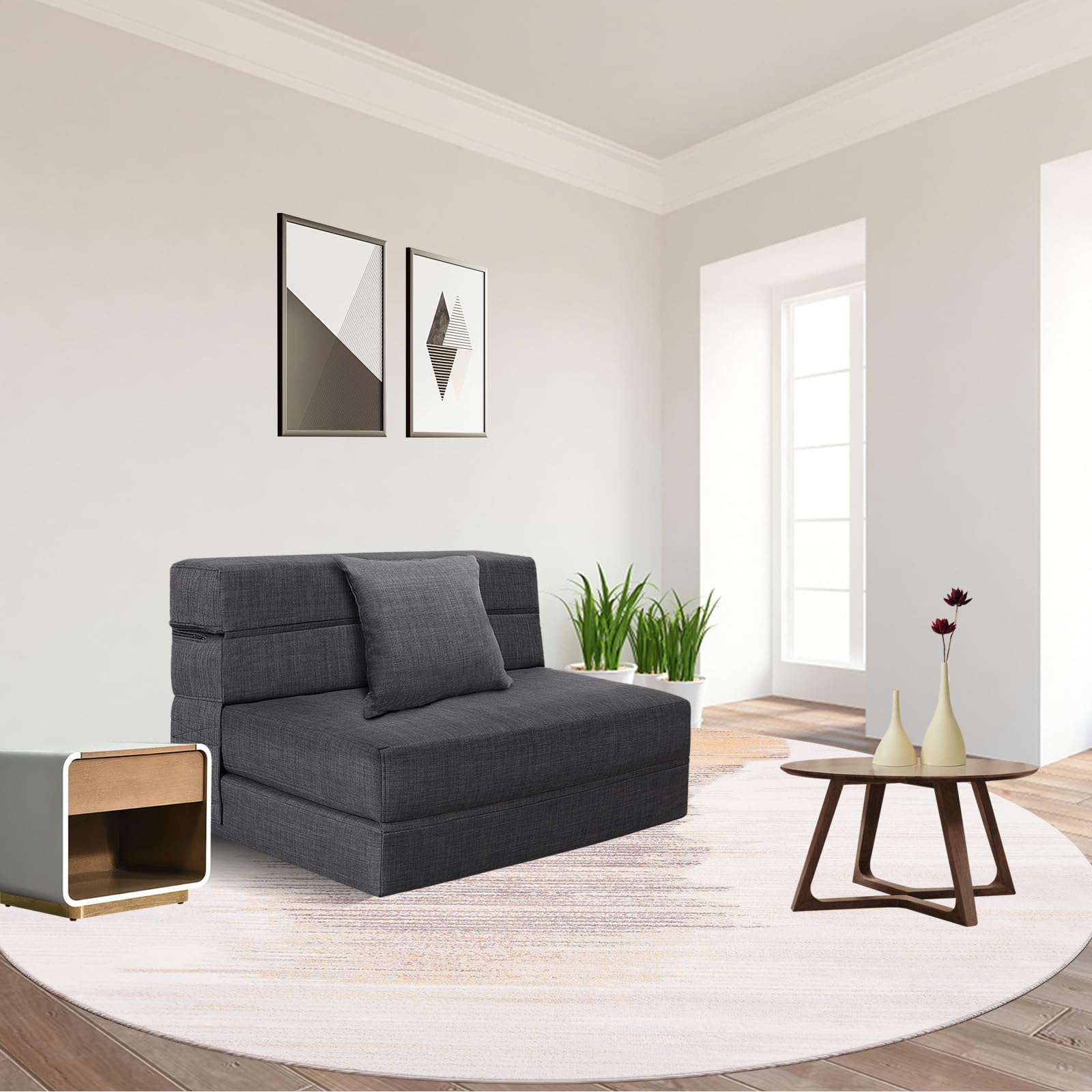 Convertible Twin Size Foldable Sofa Bed with Memory Foam & Pillow - Sleeper Chair Futon for Living Room, Home Office, Guest Bed, Apartment - Dark Gray | Perfect for Small Spaces, Overnight Guests & Multi-Functional Furniture Needs