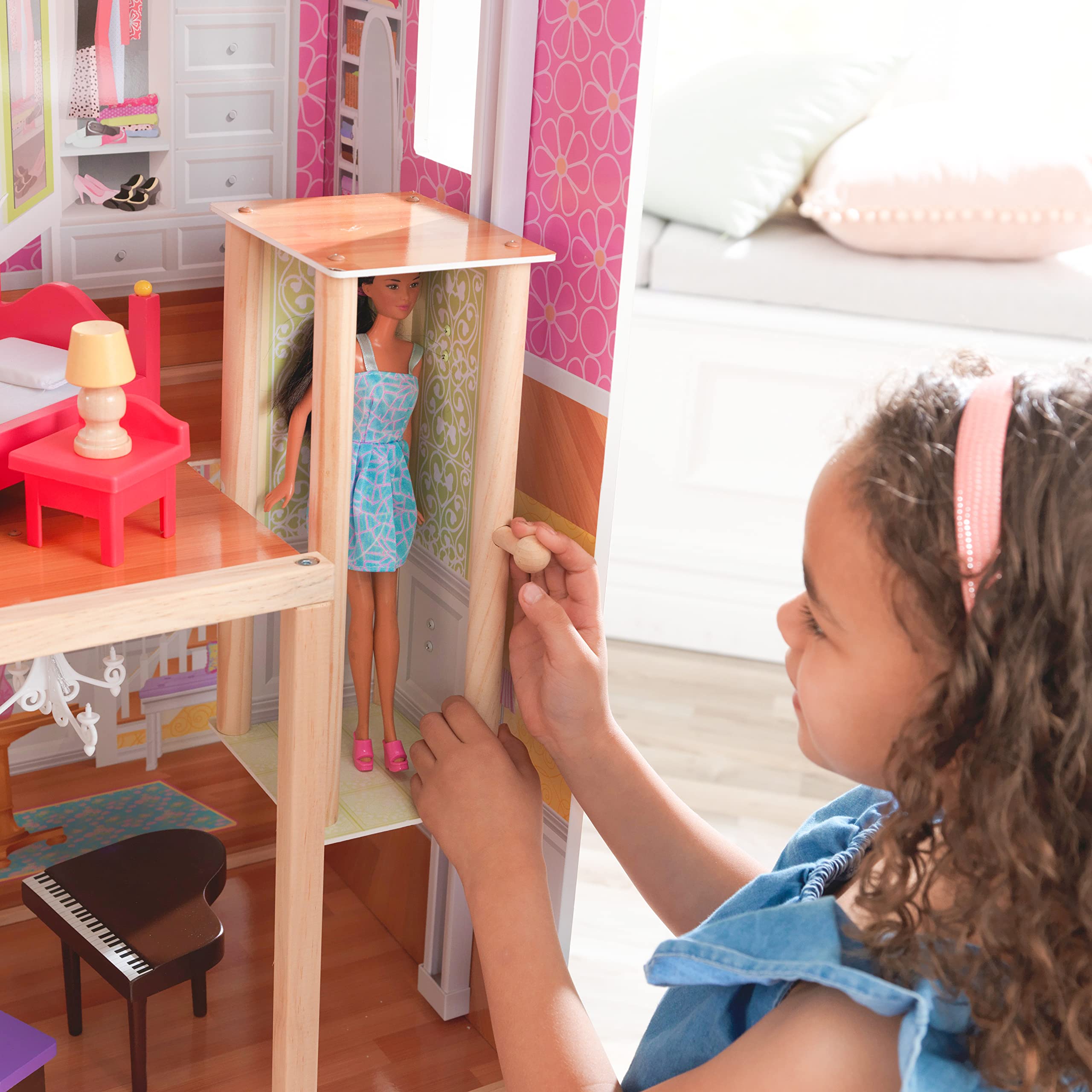 KidKraft Majestic Mansion Wooden Dollhouse with 34-Piece Accessories, Working Elevator & Garage - Perfect Gift for Girls & Boys Ages 3+ | Pretend Play, Birthday Present, Christmas Gift for Kids