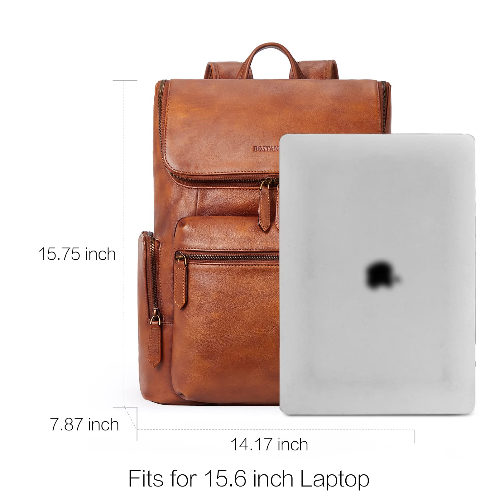 BOSTANTEN Vintage Leather Backpack for Men - 15.6 Inch Laptop Backpack, Large Capacity Travel & Office Shoulder Bag (Red Brown) - Perfect for Business, Commuting & College Use