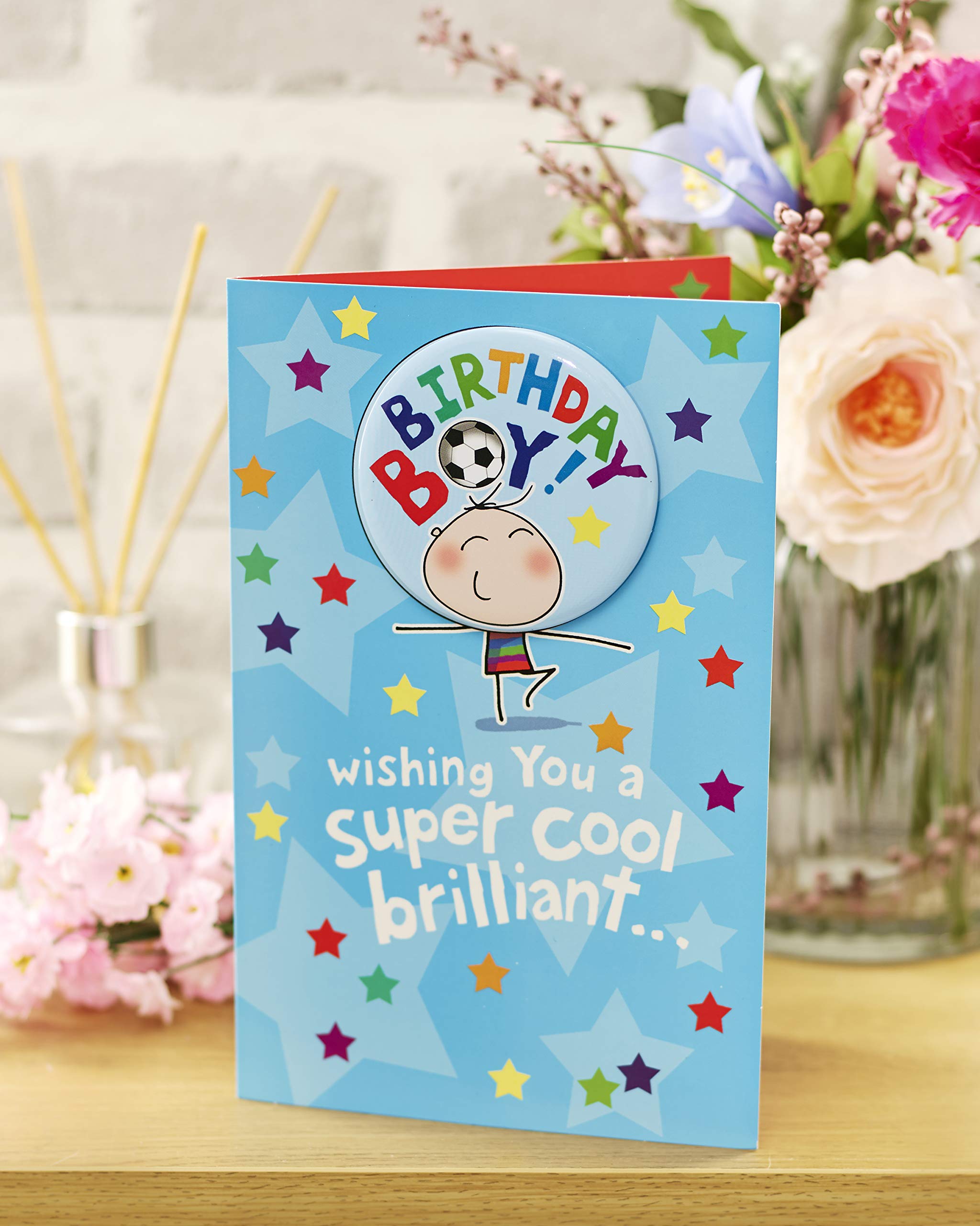 Birthday Card for Boys - Fun Kids Birthday Greeting Card with Badge Design in Red, Blue, Green & Beige | Perfect for Son's Birthday, Grandson's Special Day & Children's Party Invitations