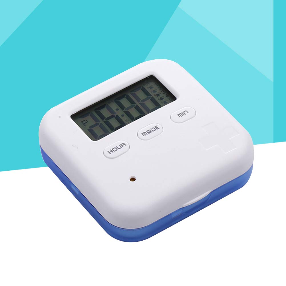 4-Compartment Travel Pill Organizer Box with 5 Alarm Timer - Digital Countdown Display & Daily Medication Reminder (Blue) | Perfect for Travel, Work, and Home Medication Management