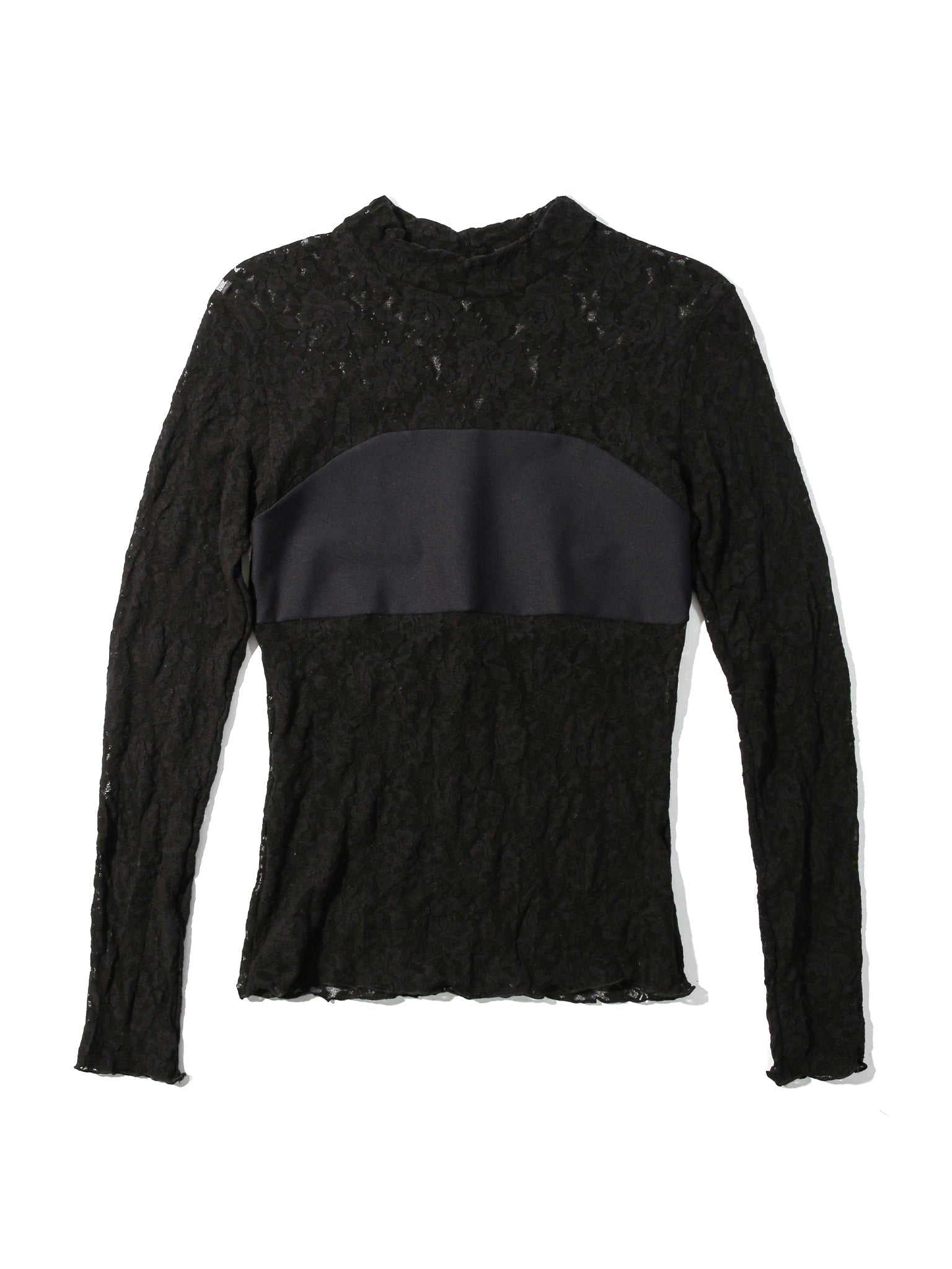 Elegant Signature Lace Mock Neck Long Sleeve Bandeau Top for Women | Fashionable Lace Blouse for Date Night & Evening Outfits
