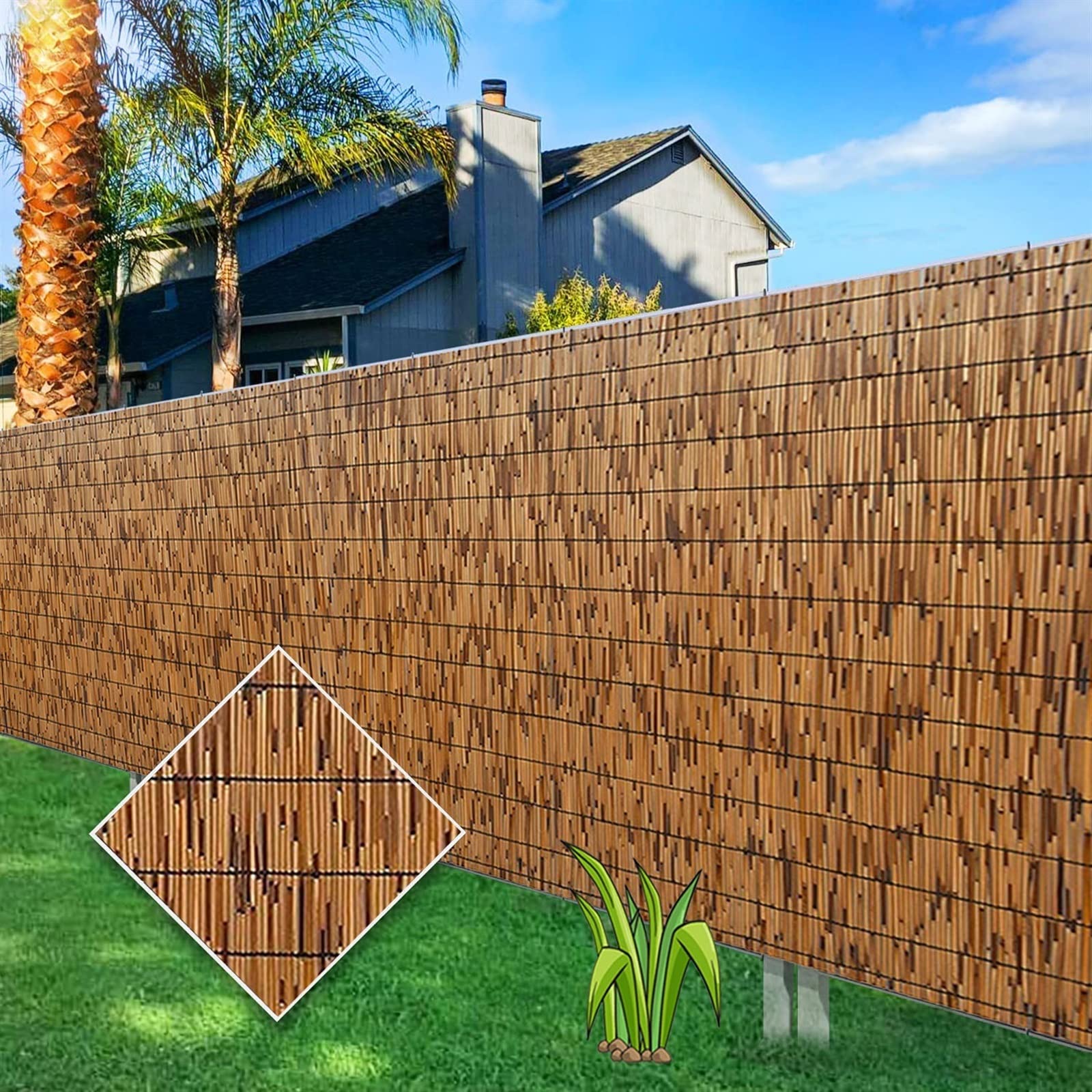 Natural Bamboo Reed Fence Roll - 4.3ft x 33ft Semi-Privacy Screen for Garden, Balcony, Patio - Eco-Friendly Outdoor Decorative Fence Panel for Villa, Wall Covering & Landscape Design | Perfect for Creating Shade, Privacy & Tropical Ambiance