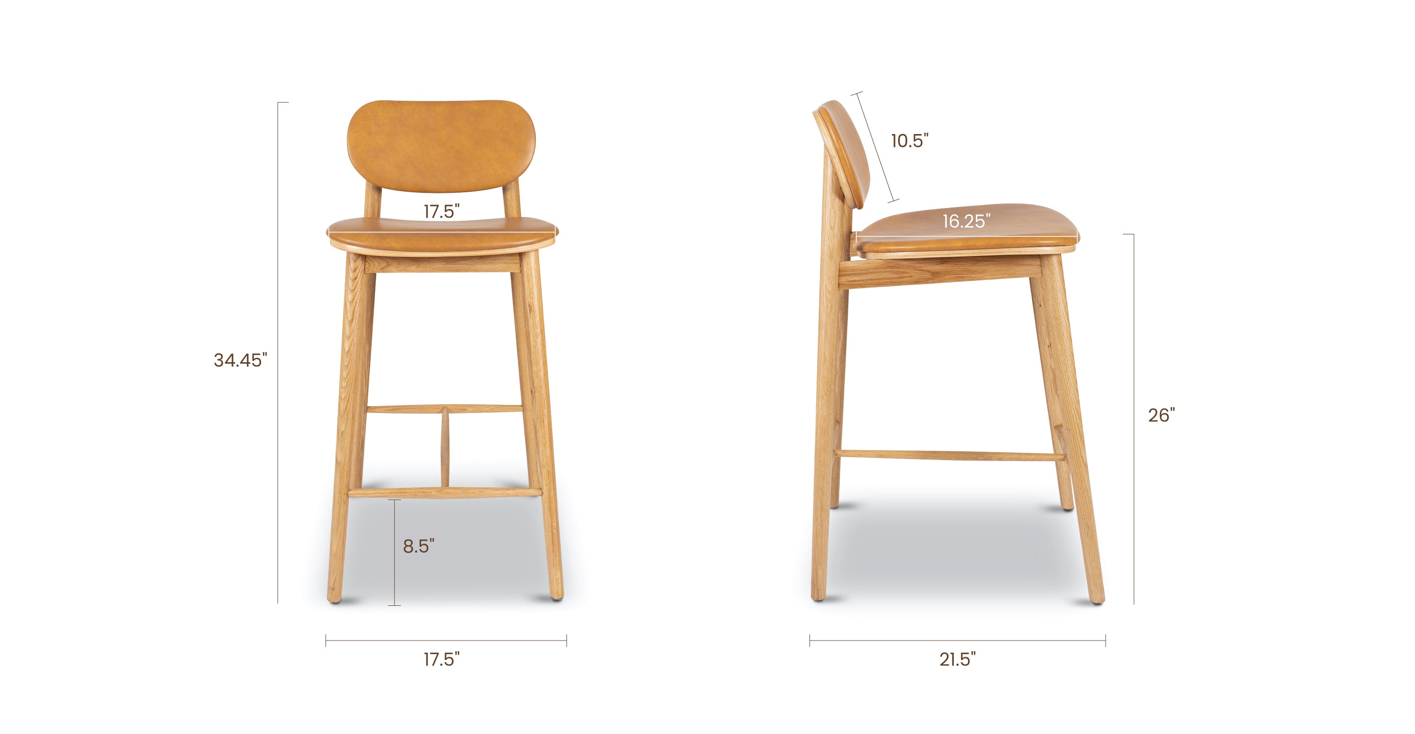 Bonato Leather Counter Stool - Modern Bar Stool with Cushioned Seat, Adjustable Height for Kitchen Island, Breakfast Bar & Home Decor