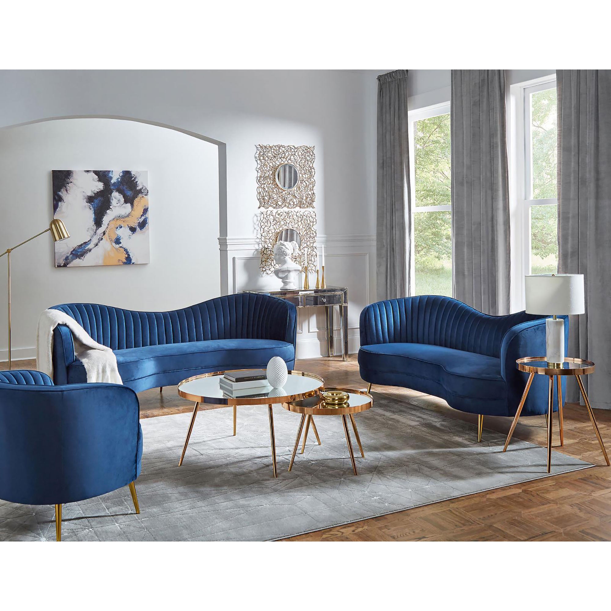 Blue Channel Tufted Chair - Upholstered Accent Chair with Button Tufting for Living Room, Bedroom or Office - Comfortable Modern Furniture for Home Decor