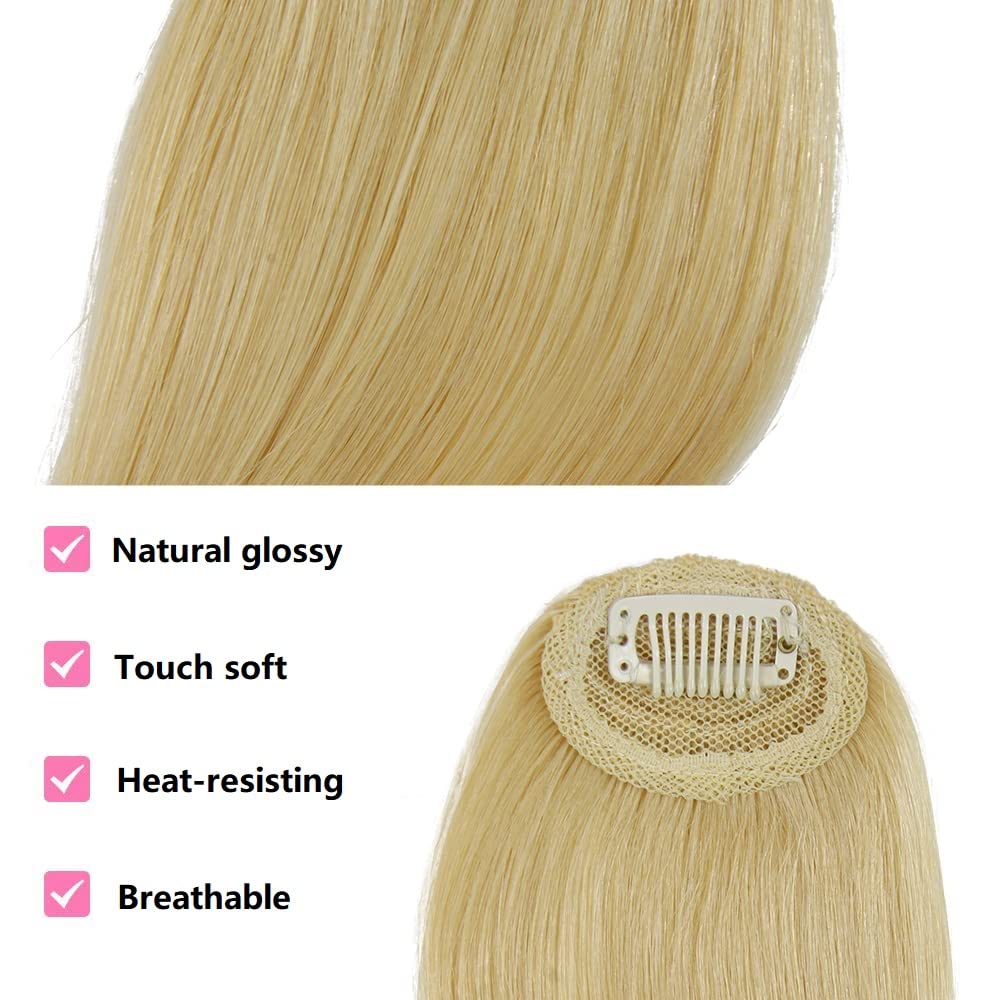 DSOAR Clip-In Real Human Hair Side Bangs - Natural Straight Fringe Hair Extensions for Women (Blonde/613#) - Perfect for Daily Wear, Cosplay & Hairstyle Transformations