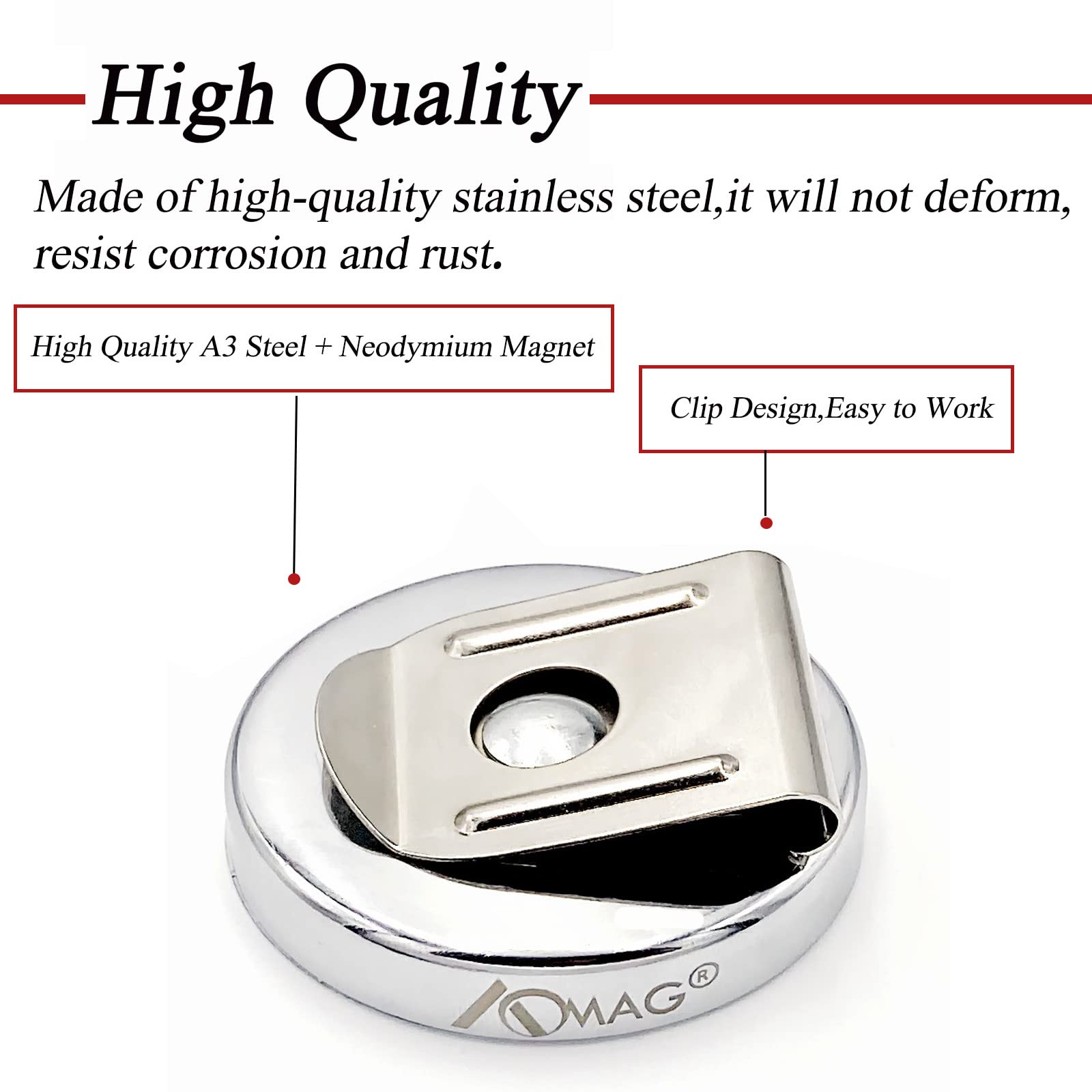 AOMAG 100 lbs Super Strong Neodymium Magnets Belt Clip - 2 Inch Diameter Magnetic Waist Tool Holder for Construction, DIY & Outdoor Work