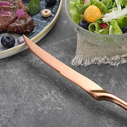 Premium 6-Piece Stainless Steel Steak Knife Set - Ultra Sharp Rose Gold Dinner Knives for Steak, Meat & BBQ - Elegant Cutlery for Restaurant, Home Dining & Gift Giving