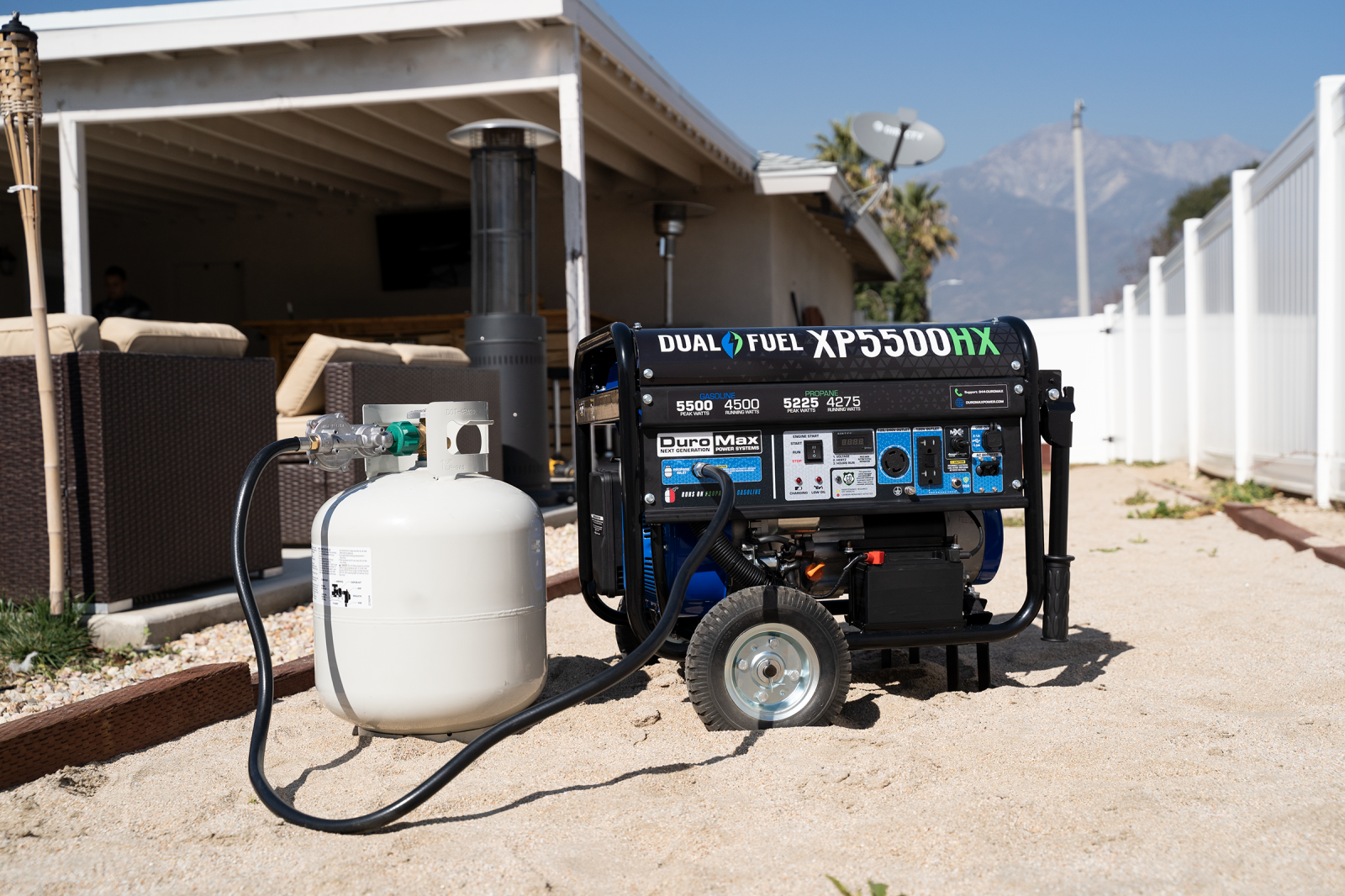 5500W Dual Fuel Portable Generator with CO Alert - Gas & Propane Powered for Camping, RV, Home Backup & Emergency Power