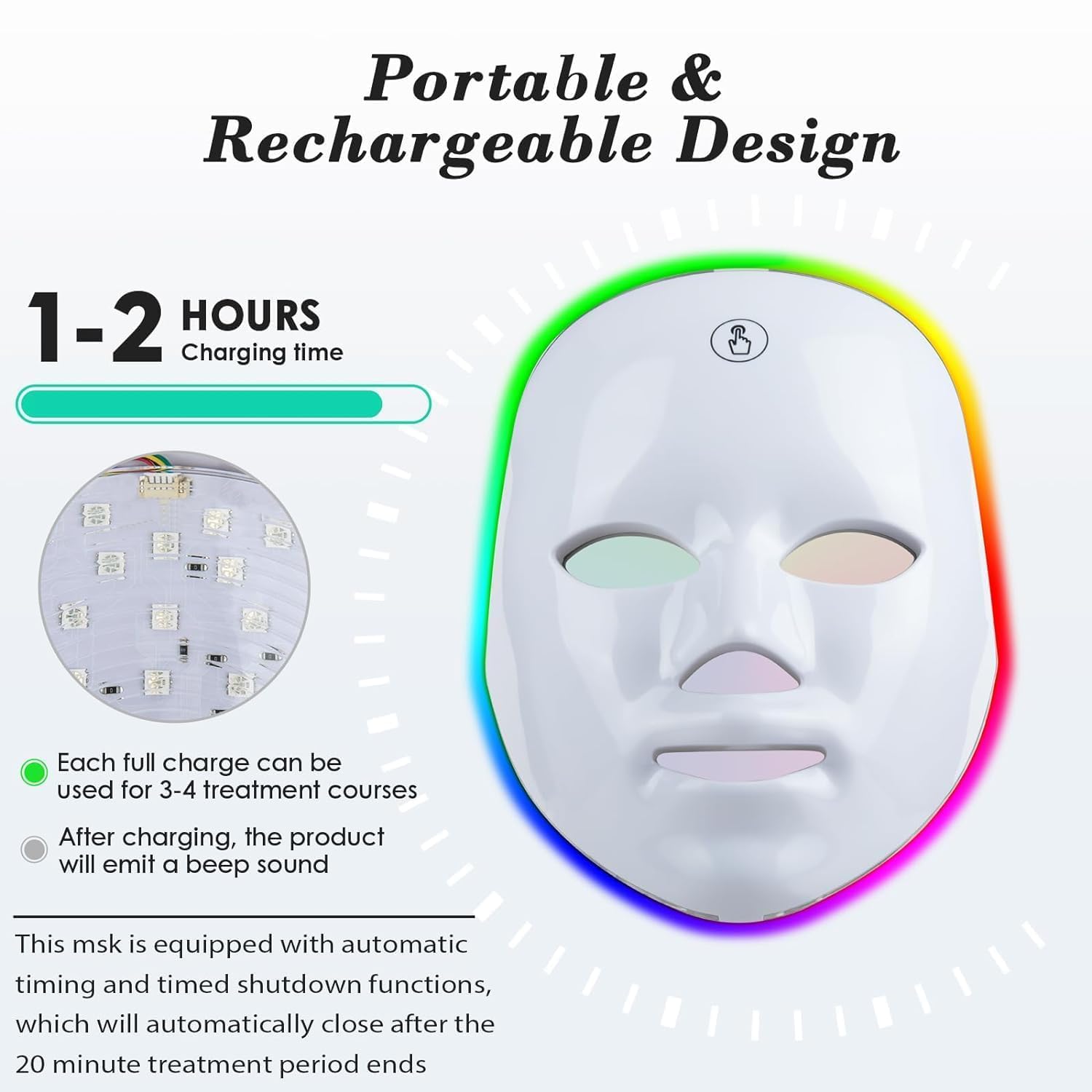 LED Light Therapy Mask (FM-01) - Blue & Red Light Facial Treatment for Acne & Anti-Aging | Rechargeable & Portable Skincare Device | Perfect for Travel, Home Spa & Daily Skincare Routine