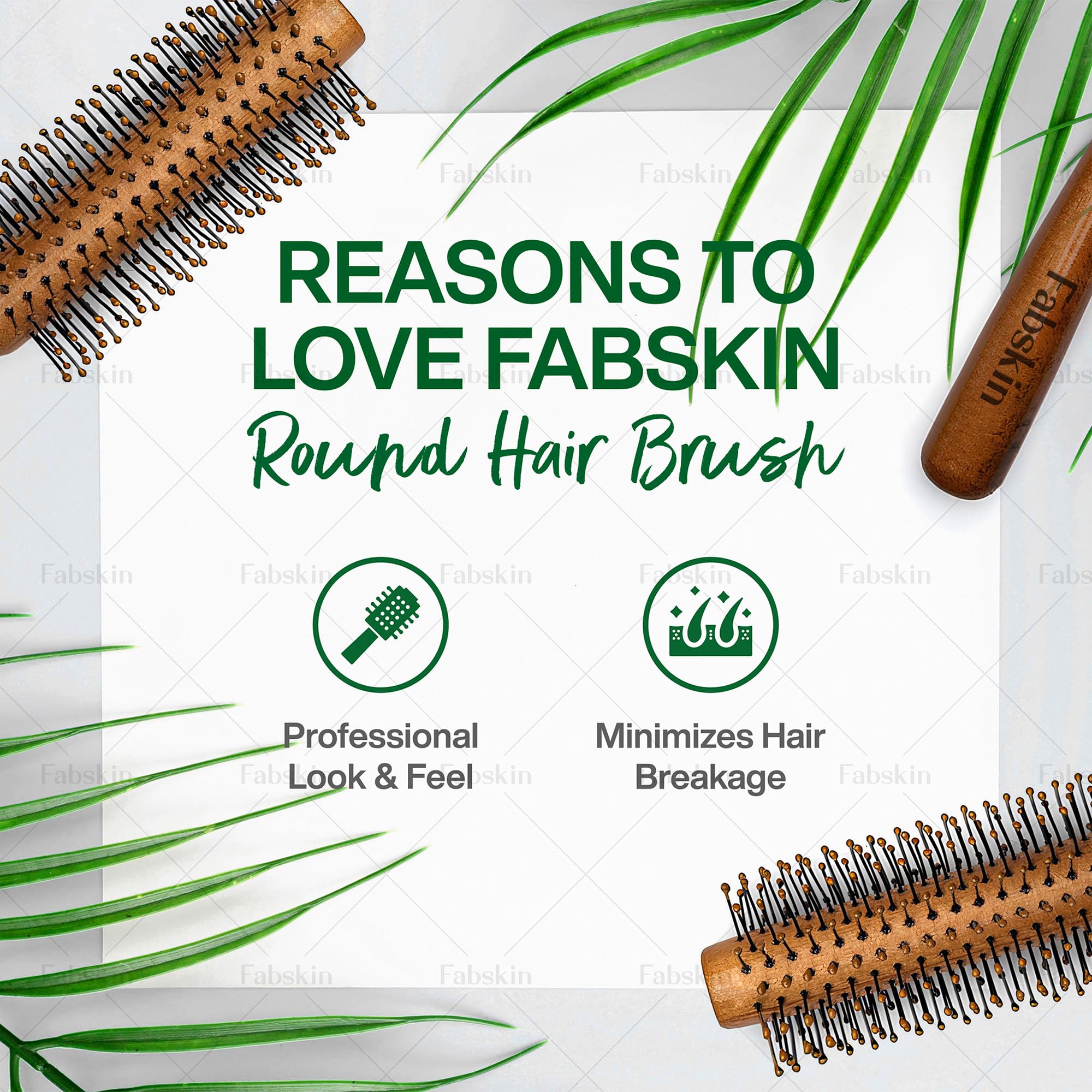 Fabskin Wooden Round Hair Brush for Men & Women - Volumizing, Curling, Straightening & Blowout Styling Tool with Scalp Massage | Perfect for Salon-Quality Waves, Volume & Quick Drying at Home or On-the-Go