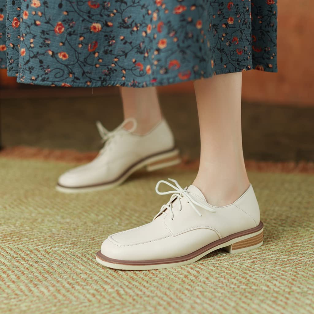 Women's Classic Lace-Up Loafers - Square Toe Leather Oxford Shoes for Work & Office | Comfortable Low Heel Dress Flats | Perfect for Business Casual, Commuting & Professional Outfits