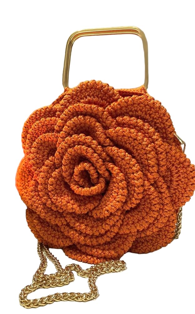 Elegant Rose Shaped Clutch Purse for Women - Crochet Flower Handbag in Beige & Orange | Perfect Gift for Weddings, Parties & Special Occasions