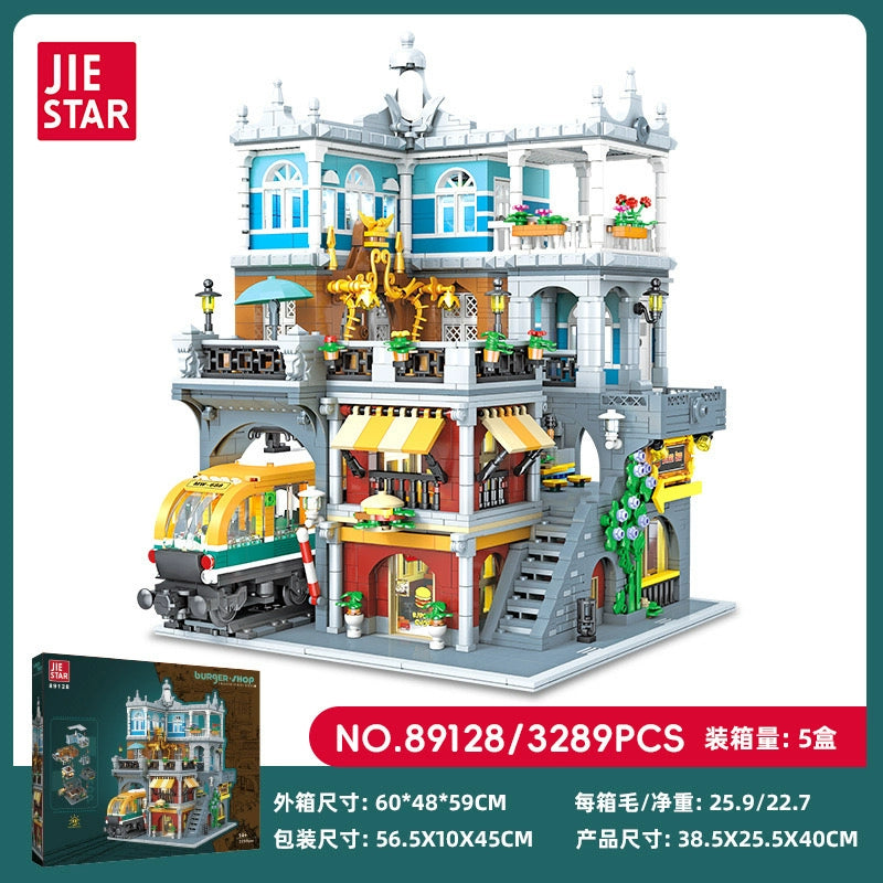 JIESTAR 89128 Burger Shop Building Blocks Set - 3289 PCS Creative DIY Fast Food Restaurant Model Kit for Kids & Adults, Perfect for Birthday Gifts & Home Decoration | Build Your Own Mini Burger Shop