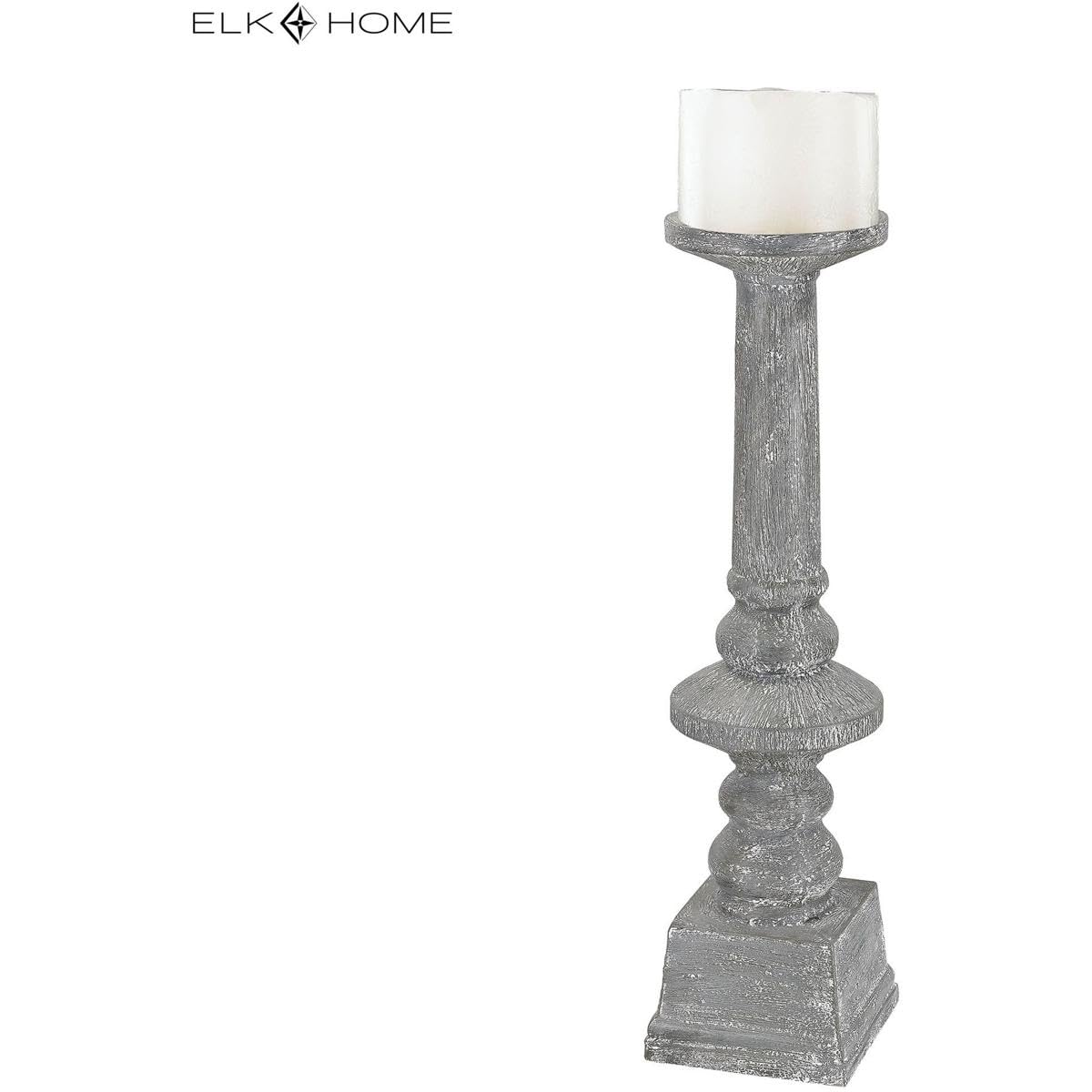 Floor Standing Washed Candle Holder - Medium Grey Whitewash Distressed Wood Candle Stand for Farmhouse, Rustic & Coastal Home Decor