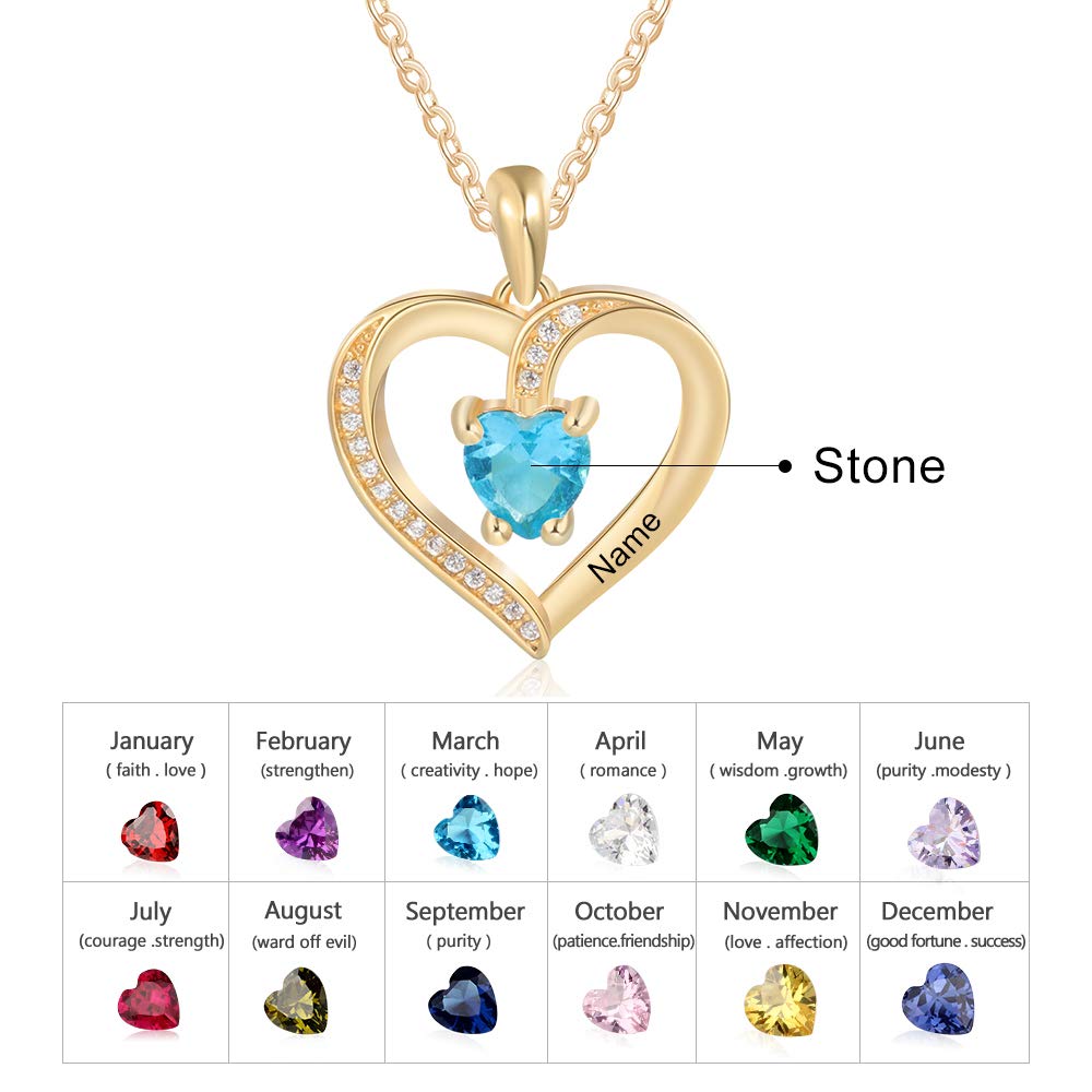 Custom Heart Necklace with Birthstone & Name Engraving - Personalized Jewelry Gift for Women, Wife, Girlfriend - Mother's Day, Anniversary, Birthday & Valentine's Day Present - Perfect for Romantic Dates, Proposals & Special Occasions - Elegant Everyday Wear & Thoughtful Gift Giving