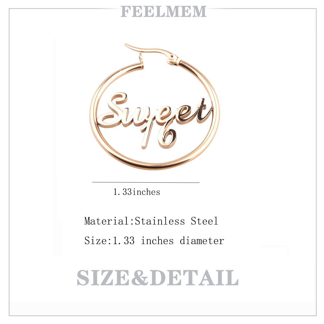 FEELMEM Sweet 16 Charm Earrings - Elegant Cutout Letter Big Circle Hoop Earrings for Women | Perfect Sweet Sixteen Birthday Gift for Teens | Ideal for Parties, Prom, Graduation & Special Occasions