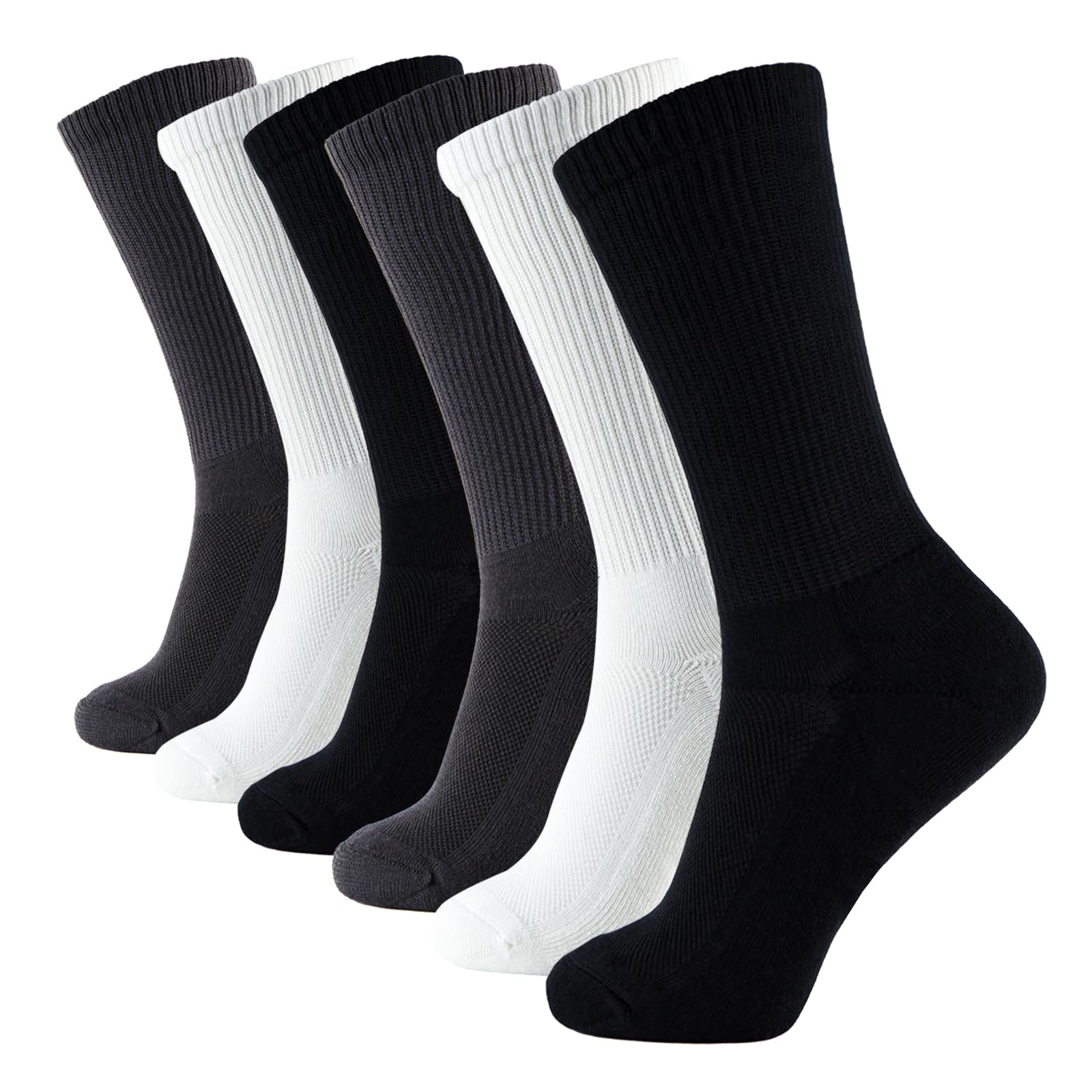 Premium 6-Pair Men's Bamboo Viscose Dress Socks - Soft Cushioned Crew Socks with Odor Control (Black & White) - Ideal for Office, Business & Formal Occasions