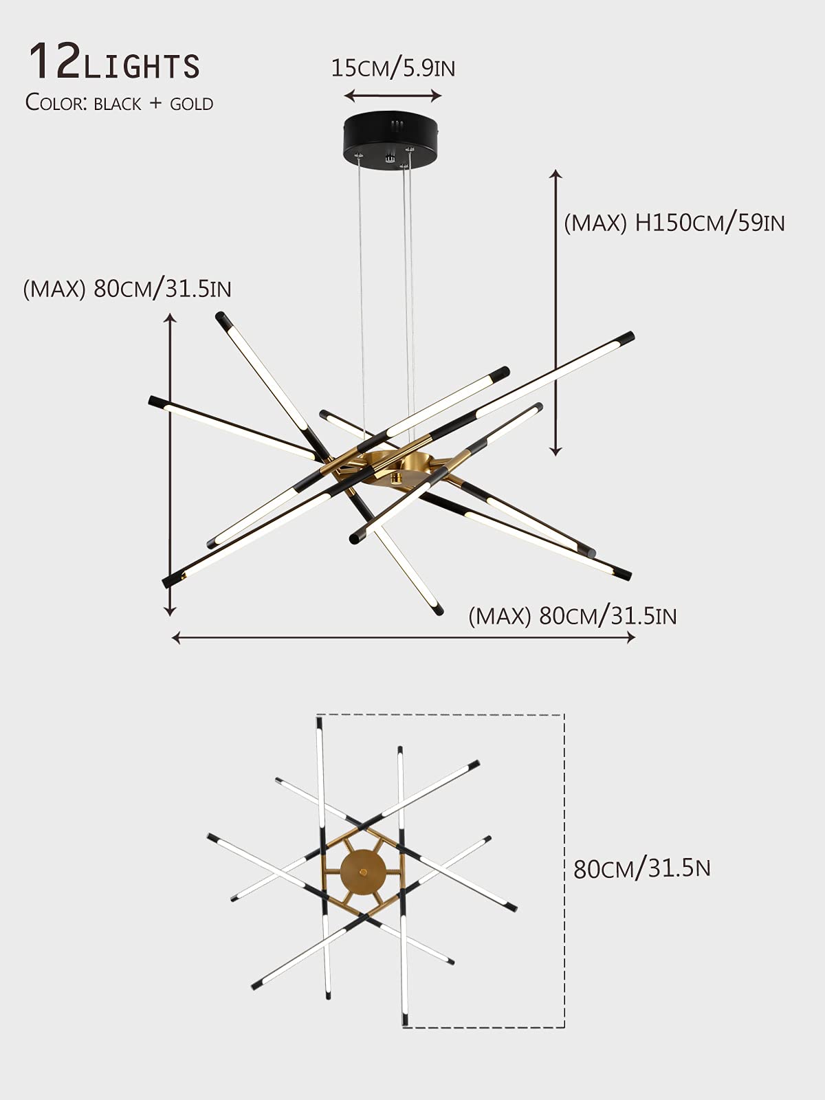 Modern Sputnik Chandelier - 12 Head LED Ceiling Light Fixture, Easy to Install Embedded Pendant Lighting for Dining Room, Kitchen, Bedroom & Living Room - Energy Efficient & Stylish Home Decor