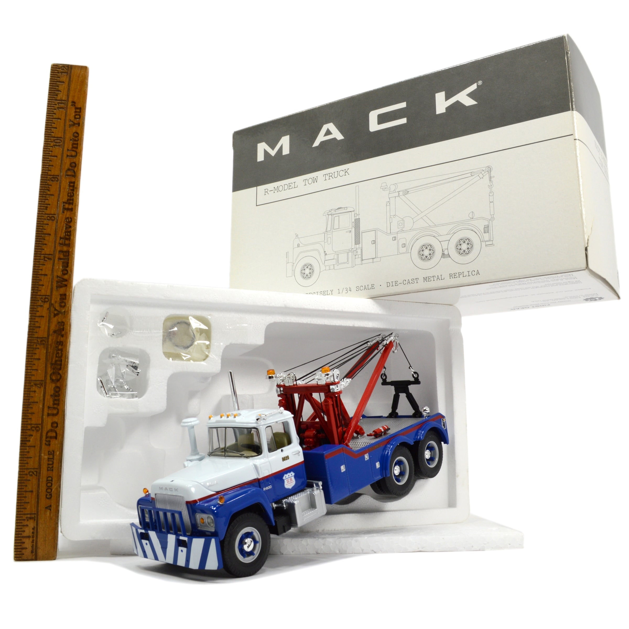1:34 Scale FIRST GEAR MACK R MODEL Diecast Tow Truck Wrecker - US Postal Service Replica - Perfect for Collectors, Model Displays & Truck Enthusiasts