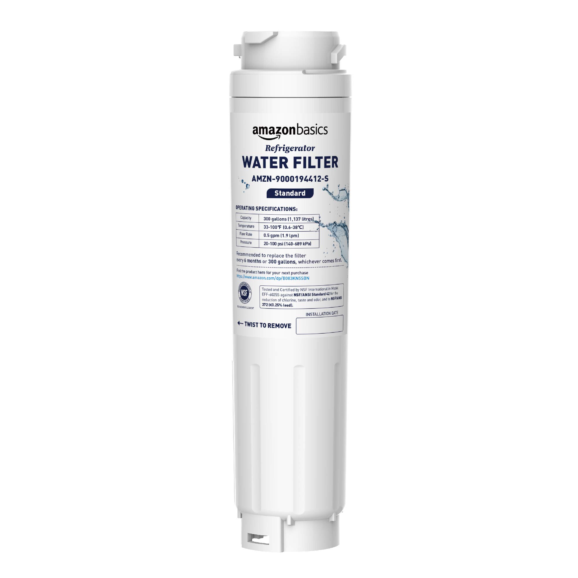 Amazon Basics Replacement Refrigerator Water Filter - Compatible with Bosch 9000194412 Ultra Clarity - Standard Filtration System - Perfect for Clean Drinking Water & Ice Making in Homes & Offices