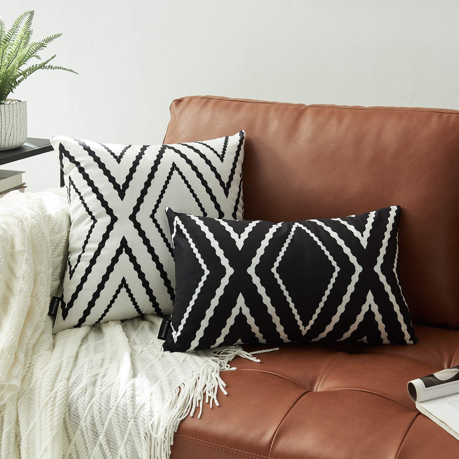 Set of 2 White Boho Aztec Square Pillow Covers 18x18 Inches - Decorative Polyester Blend Throw Pillow Cases for Sofa, Couch, Bed & Home Decor - Perfect for Living Room, Bedroom & Cozy Home Styling