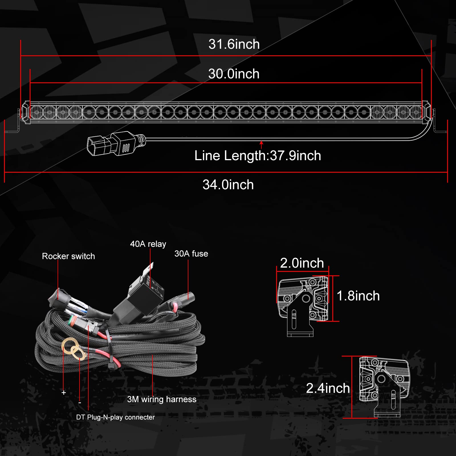 30 Inch 150W Amber Single Row LED Light Bar - Super Bright Slim Off-Road Driving Light with Wiring Harness - Waterproof Fog Lights for Trucks, SUVs, ATVs, UTVs & Boats - Perfect for Night Off-Roading, Camping & Emergency Lighting