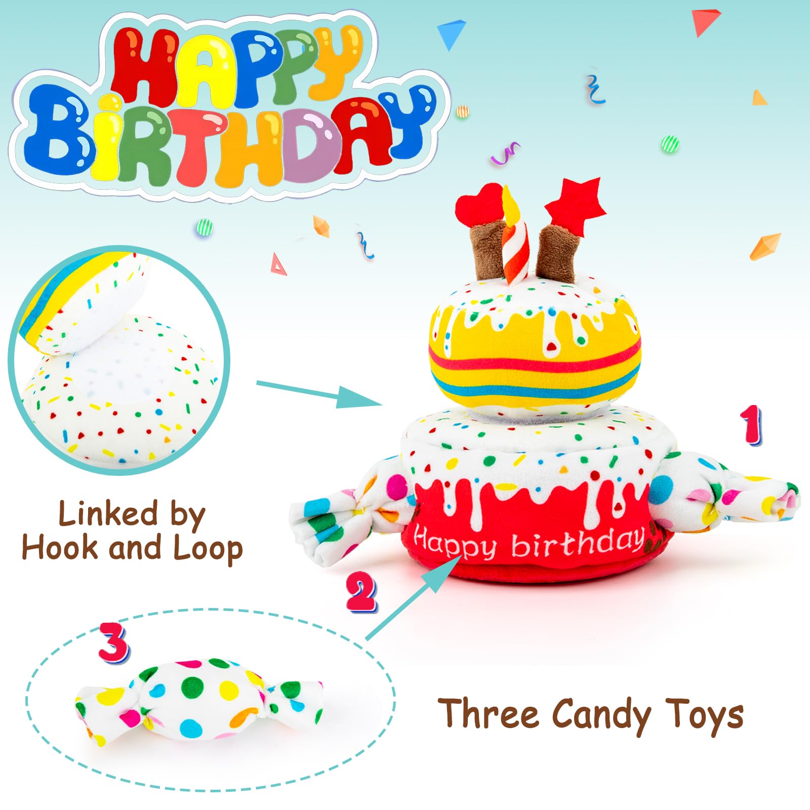 Dog Birthday Toy & Cake Plush with Squeaker - Fun Birthday Gift for Small, Medium & Large Dogs - Perfect for Puppy Parties & Celebration Playtime
