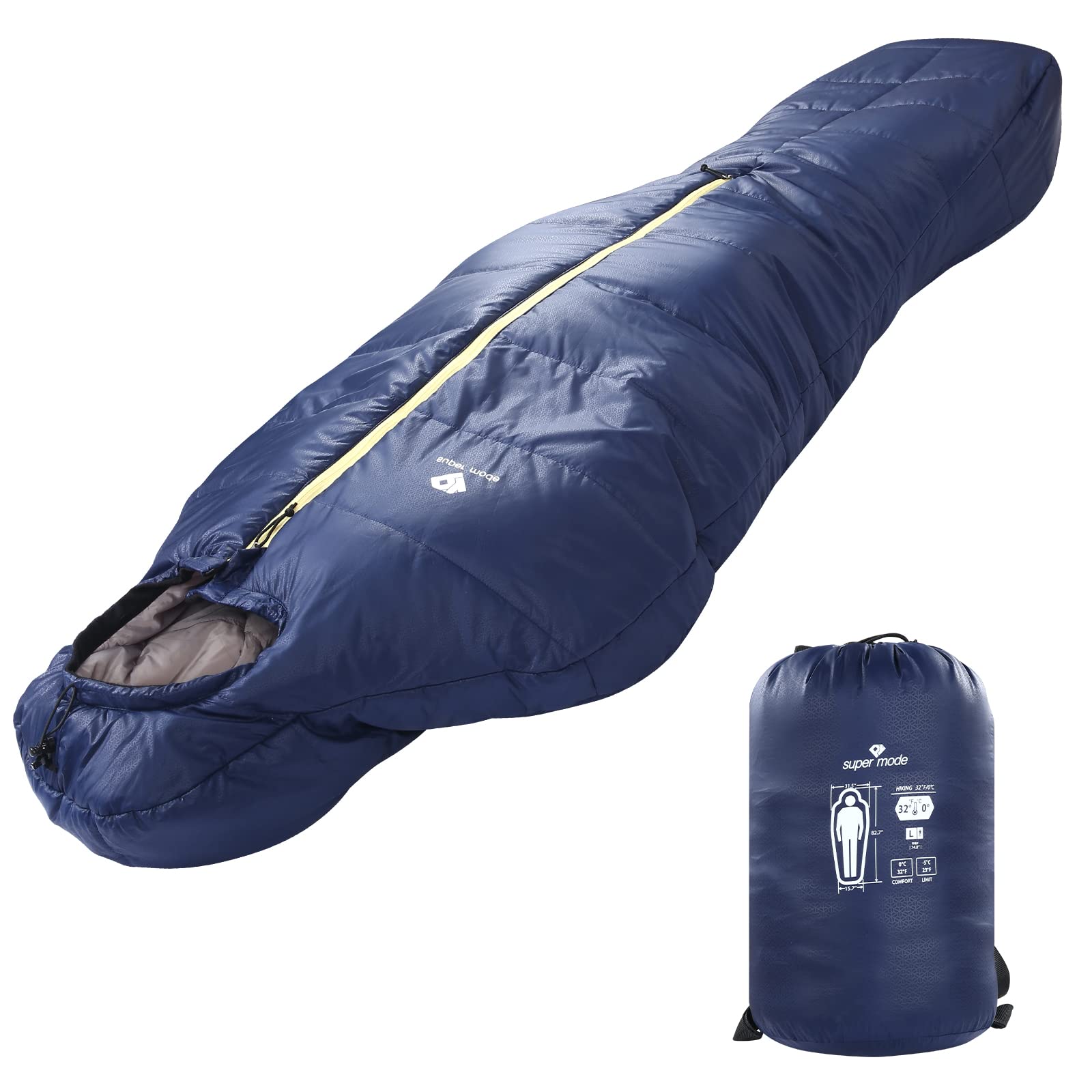 Ultralight 800 Fill Power Down Sleeping Bag for Backpacking & Camping - 32℉/0℃ Cold Weather Mummy Sleeping Bag with Compression Sack & Mesh Storage (XL & Regular Sizes) - Perfect for Hiking, Mountaineering and Winter Outdoor Adventures