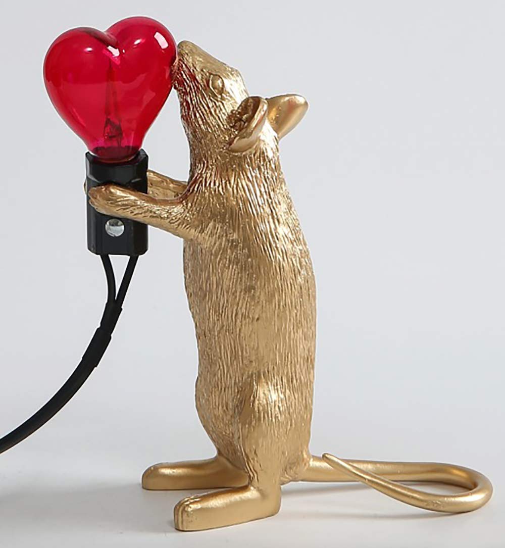 Nordic Resin Animal Rat Mouse Table Lamp - Cute Mini LED Night Light for Bedside, Desk, Nursery Decor - E12 Base Heart Shape Bulb Gift (Style B) | Perfect for Kids' Rooms, Bedroom Ambiance & Cozy Home Lighting
