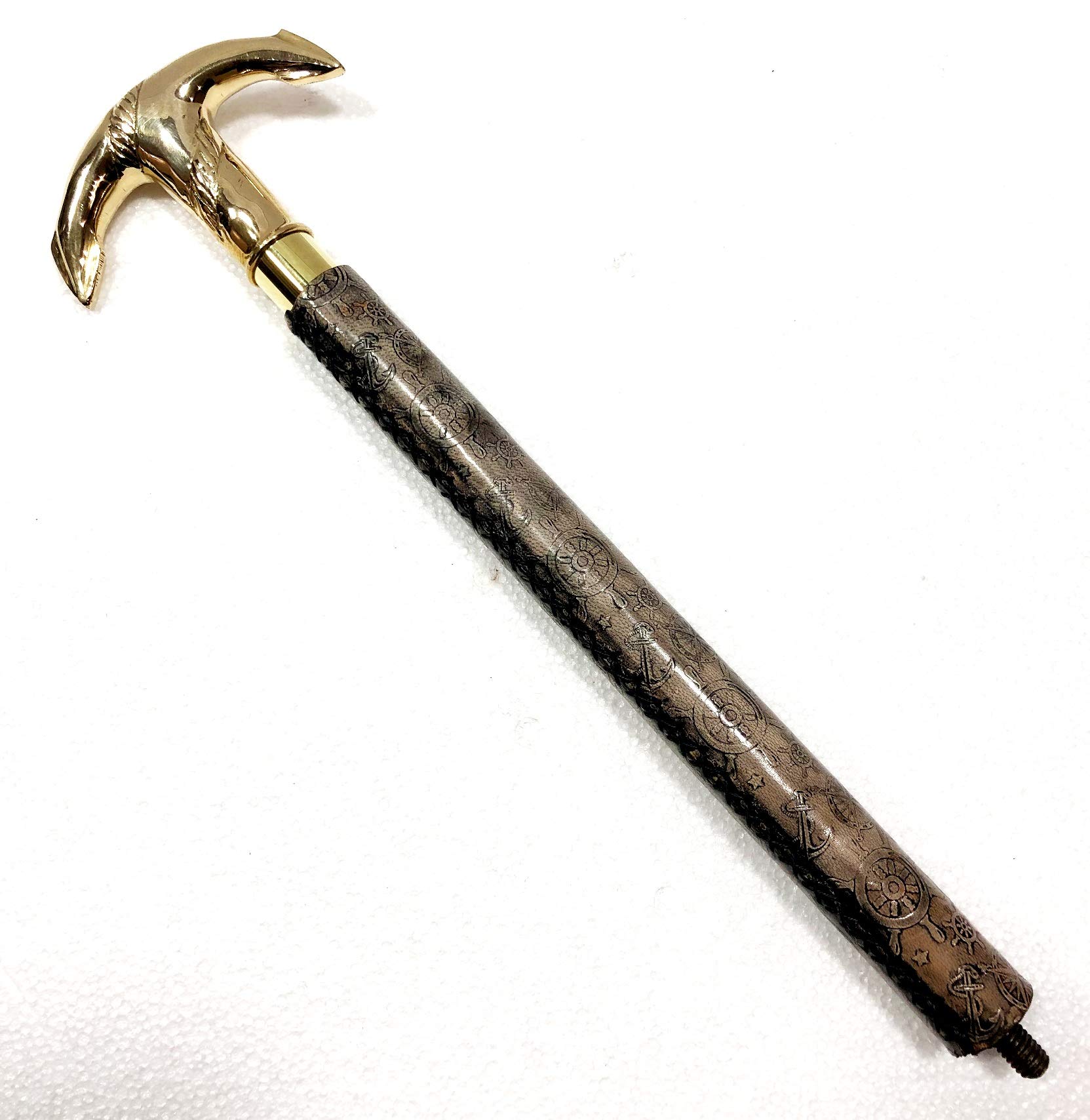 Antique Brass Handle Wooden Folding Victorian Style Walking Cane - Designer Leather Walking Stick for Men & Women, Perfect for Hiking, Fashion Accessory, and Elderly Support