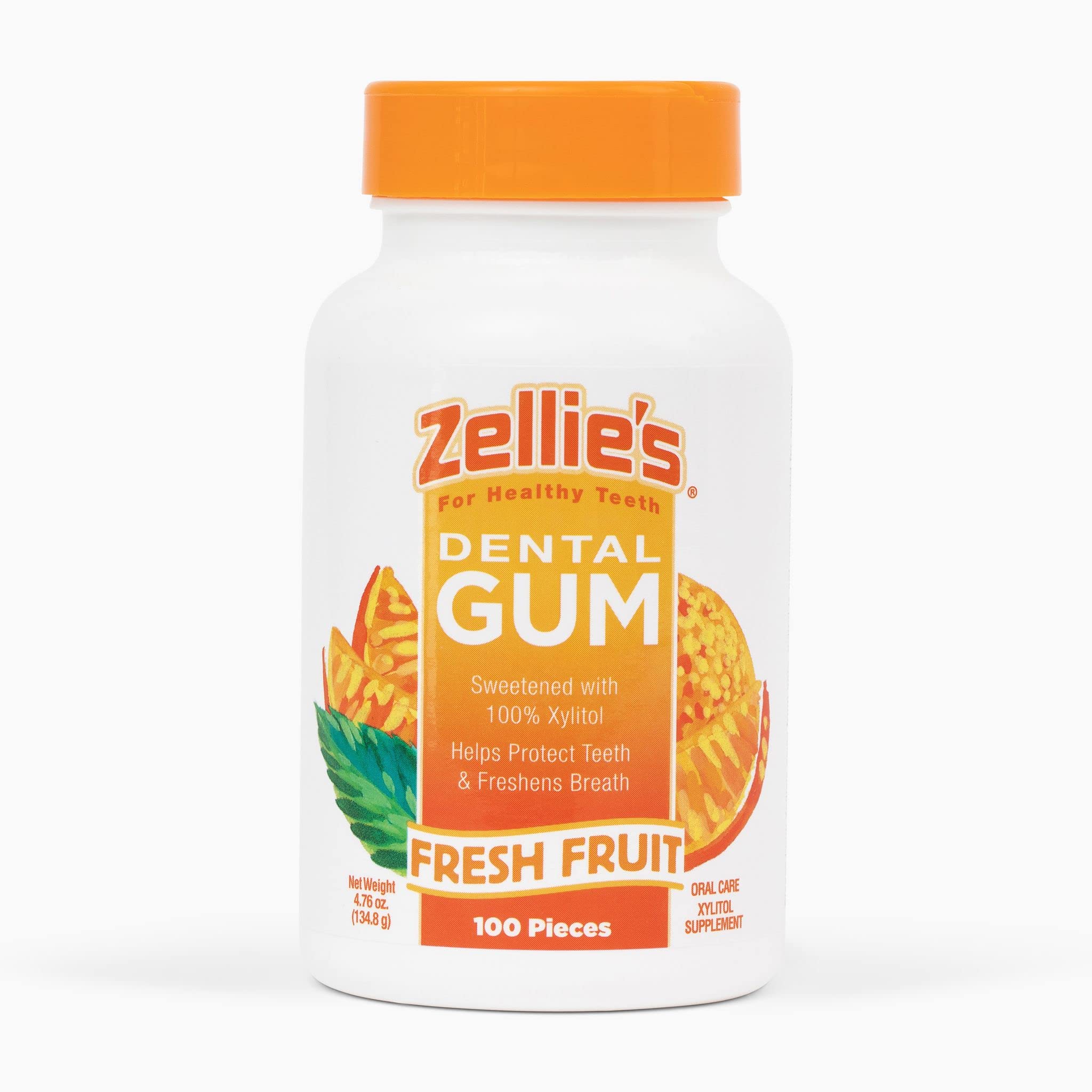 Zellie's 100% Xylitol Sugar Free Chewing Gum - Natural Fresh Fruit Flavor, 100 Pieces (Pack of 1) | Healthy Teeth & Fresh Breath | Perfect for Office, Travel & After Meals