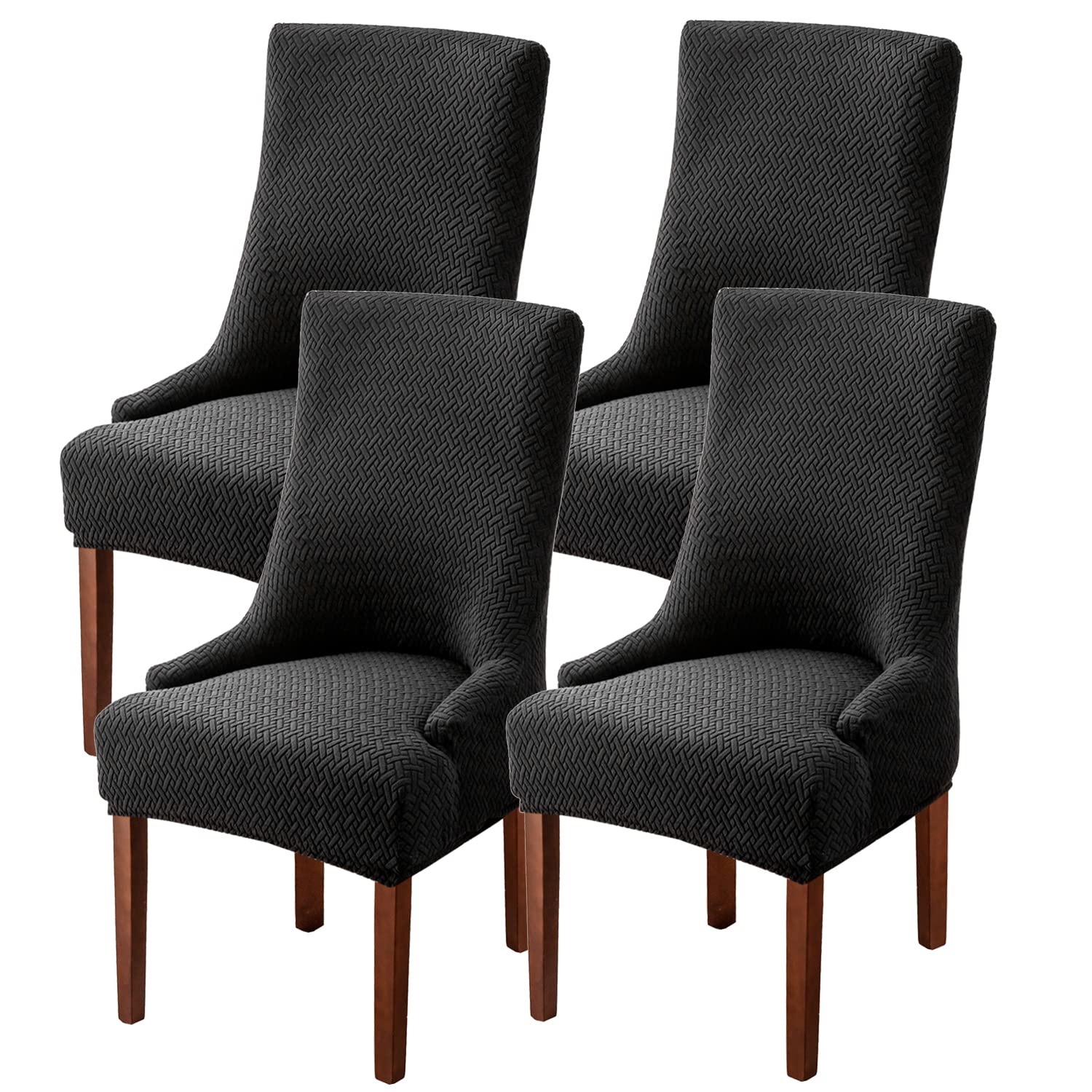 XUANZYANG Stretch Diagonal Stripes Wingback Chair Slipcovers - Washable Reusable Armchair Protector Covers Set of 4, Breathable Fabric for Dining Room & Kitchen Chairs (Black) | Perfect for Home Decor, Party Seating & Pet Protection