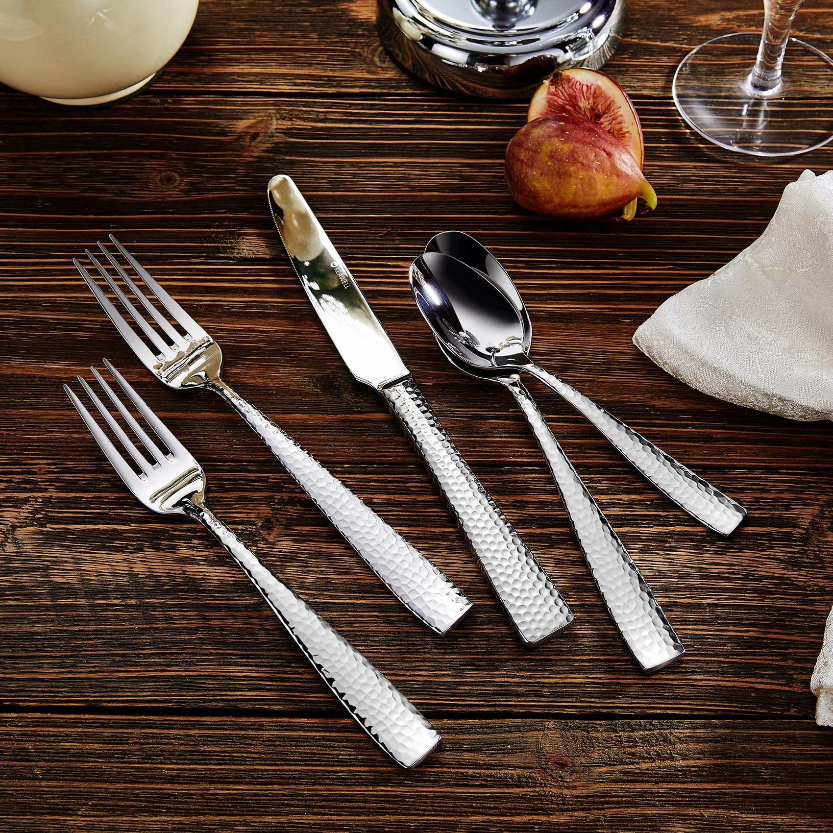 KEAWELL Premium 45-Piece Louis Hammered Silverware Set - 18/10 Stainless Steel Flatware with Squared Edge, Service for 8, Dishwasher Safe - Elegant Dinnerware for Formal Dining, Wedding Gifts & Holiday Entertaining