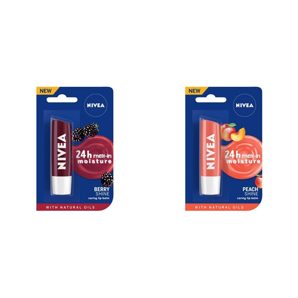 NIVEA Fruity Blackberry & Peach Shine Lip Balm 4.8g - Moisturizing & Nourishing Lip Care for Dry Lips - Perfect for Daily Use, Outdoor Activities & Makeup Prep