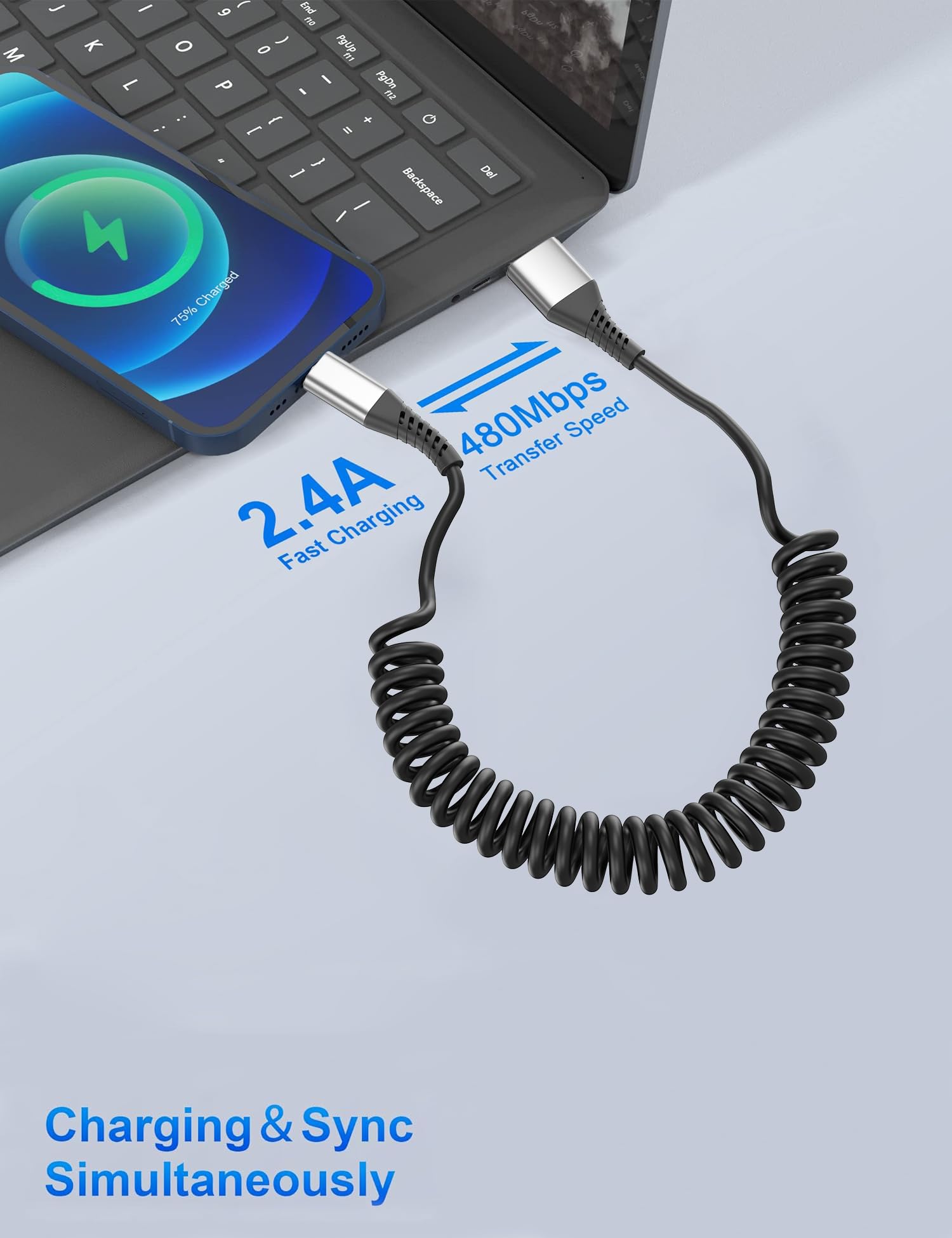 MFi Certified Coiled Lightning Cable for Car - 2 Pack 3FT Retractable iPhone Fast Charger (USB A to Lightning) Compatible with iPhone 14/13/12/11 Pro Max/XS Max/8 & iPad - Perfect for CarPlay, Commuting & Road Trips