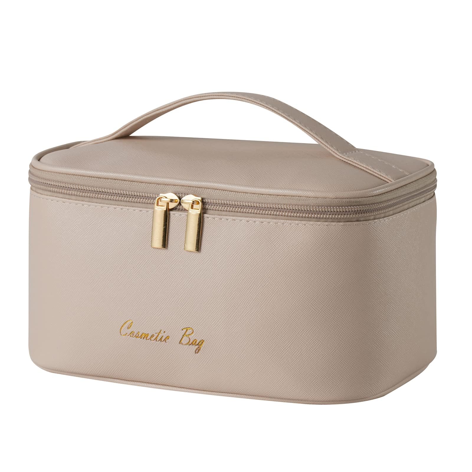 KITENROM Small Preppy Makeup Bag for Women - Cute Khaki Cosmetic Pouch & Travel Toiletry Organizer | Perfect for Daily Essentials, Gym, Travel & Gift Giving